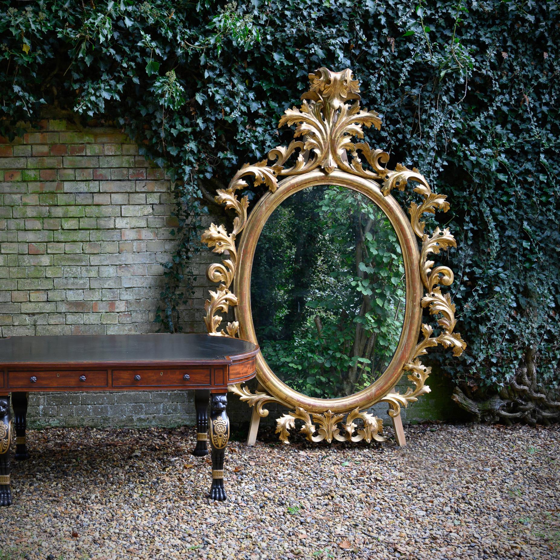 Monumental Pair of 19th Century Oval Florentine Carved Giltwood Mirrors 3
