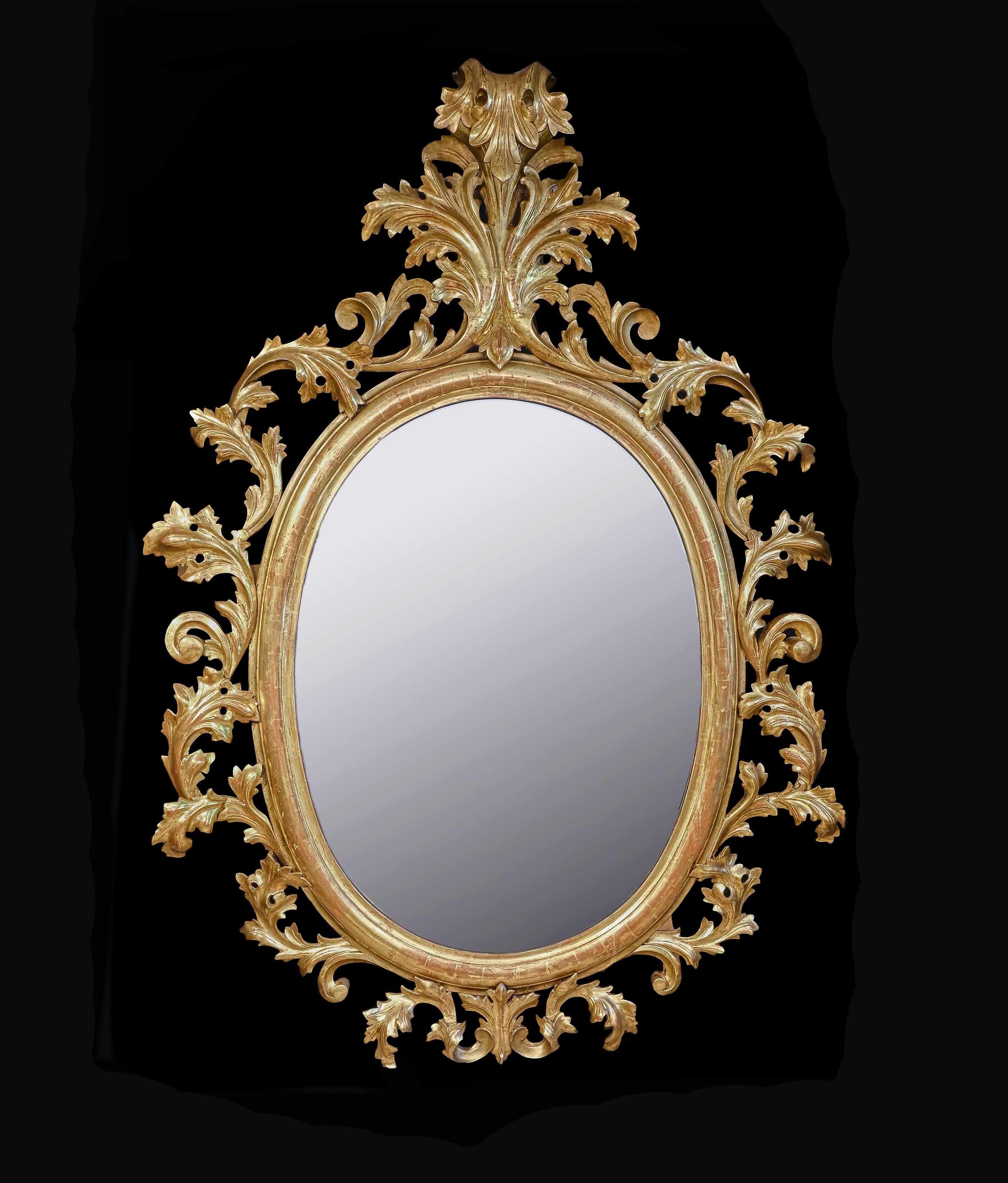 Monumental Pair of 19th Century Oval Florentine Carved Giltwood Mirrors 5