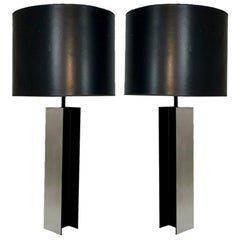 Monumentales Paar von Aluminium I Beam Lampen von Laurel Lamp Company Original Schirme