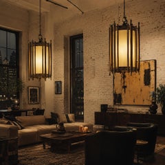 Monumental Pair of American Art Deco Hanging Lanterns
