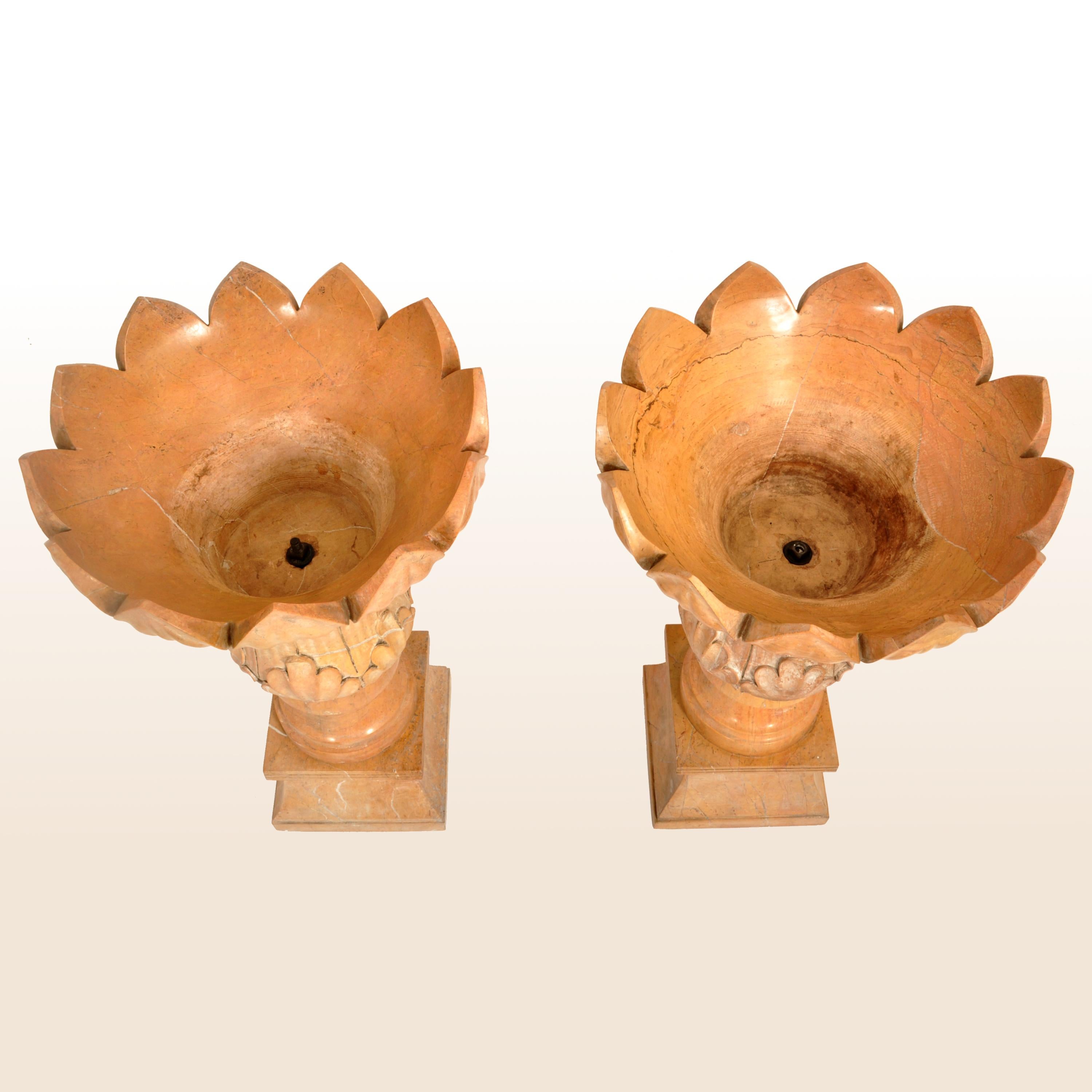 Monumental Pair of Antique 19th Century Italian Sienna Marble Urns Planters 1830 2