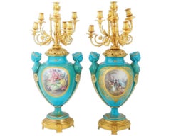 Monumental Pair of Antique 19th Century Sevres Porcelain Ormolu Candelabras