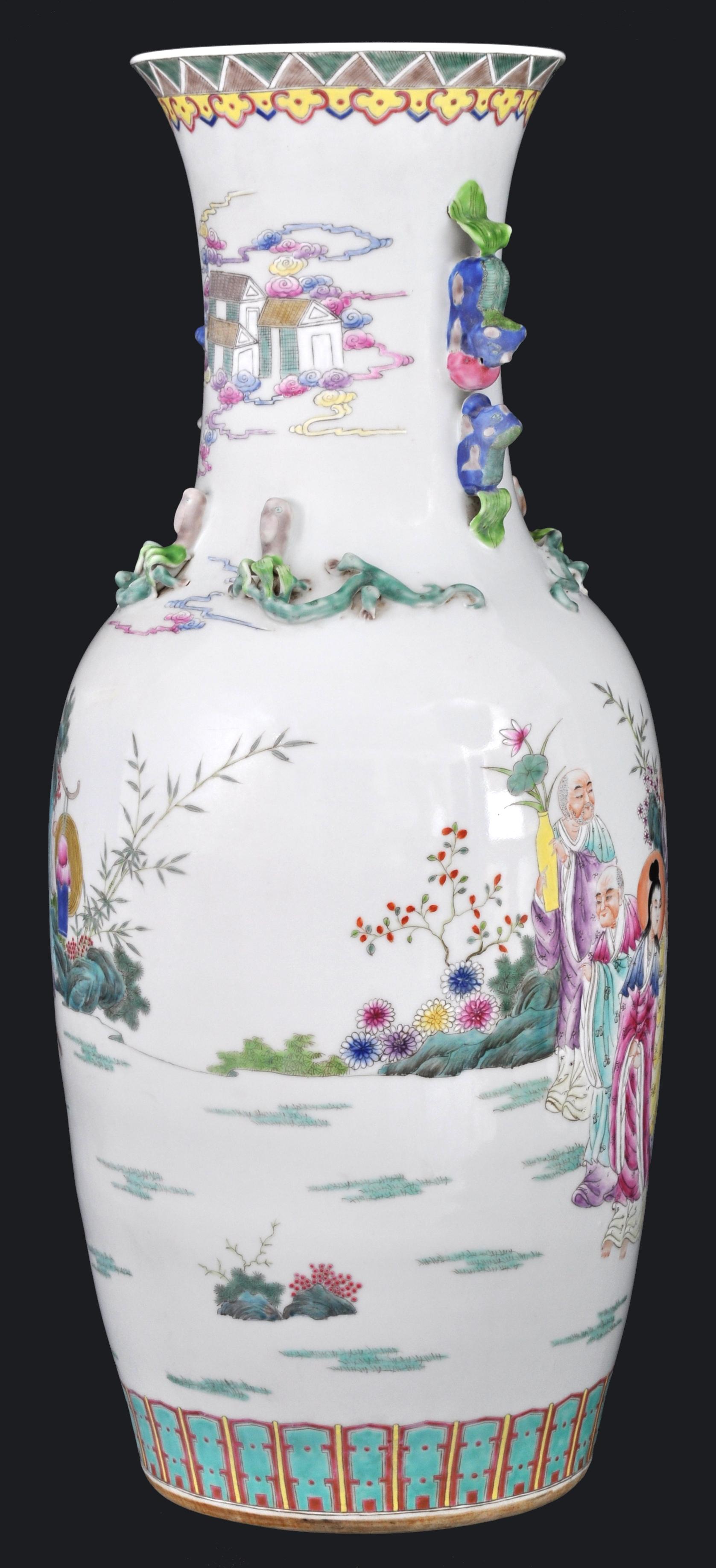 Monumental Pair of Antique Chinese Qing Dynasty Famille Rose Porcelain Vases For Sale 2