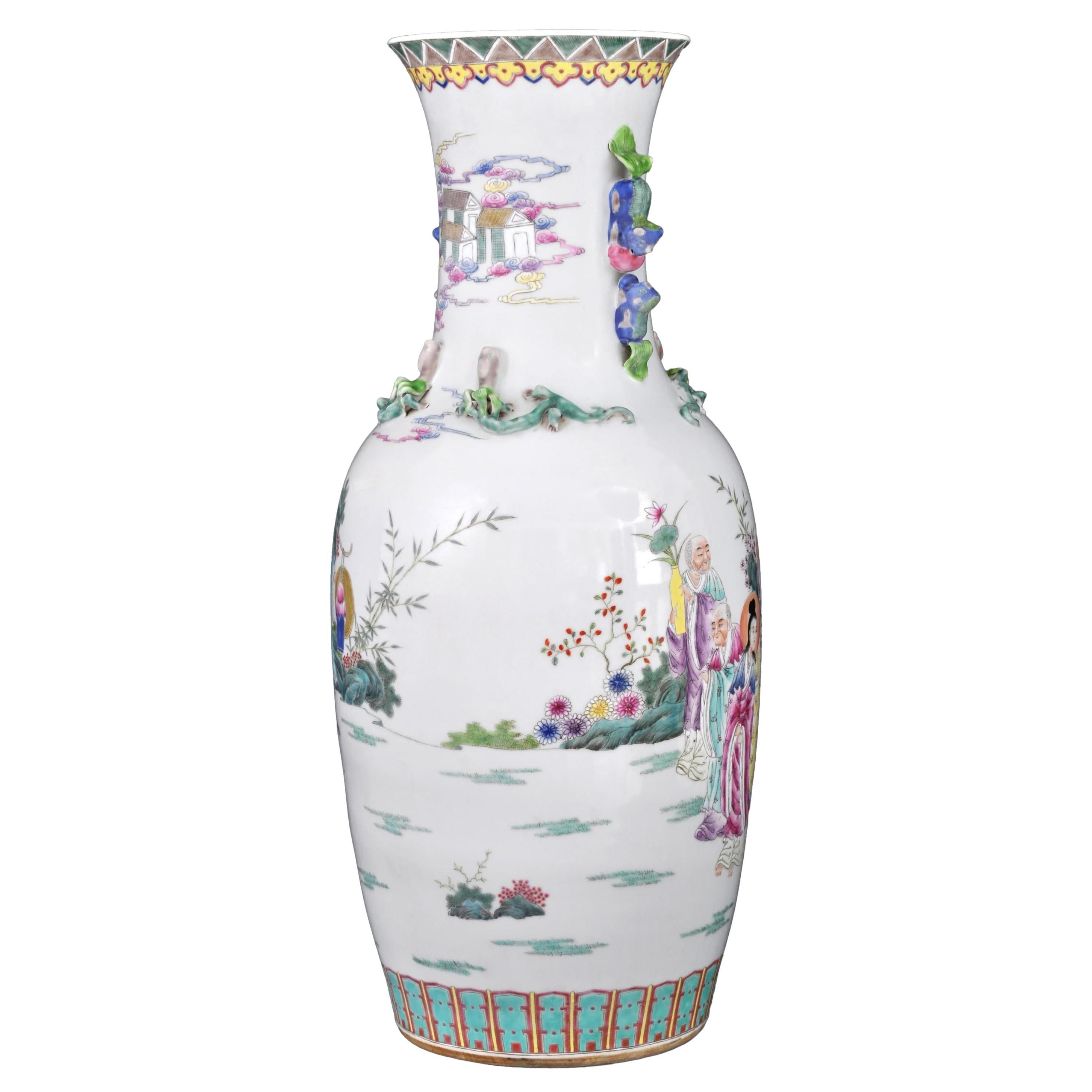 Pareja monumental Jarrones antiguos de porcelana rosa de la dinastía Qing china 1900 en venta 3