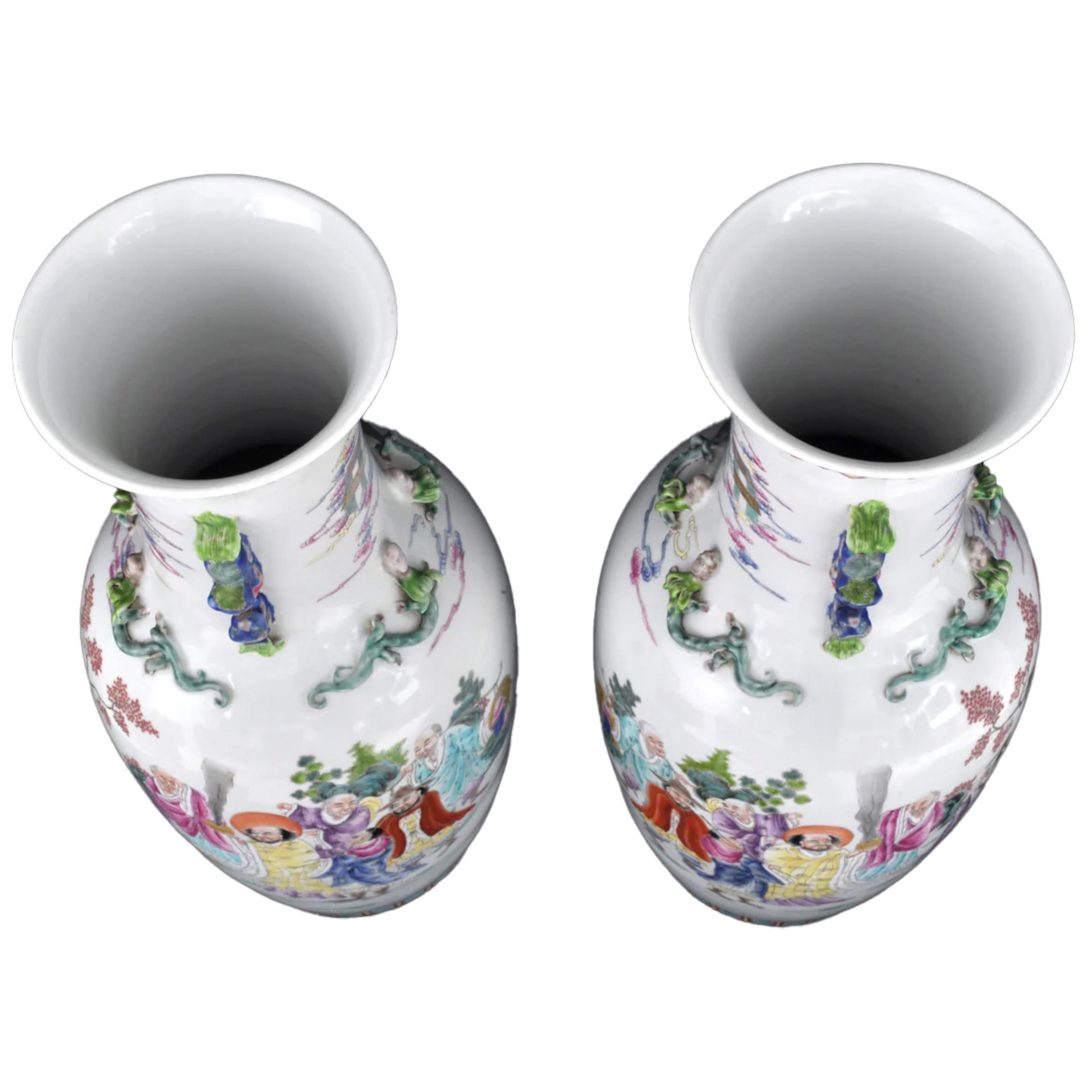 Pareja monumental Jarrones antiguos de porcelana rosa de la dinastía Qing china 1900 en venta 6