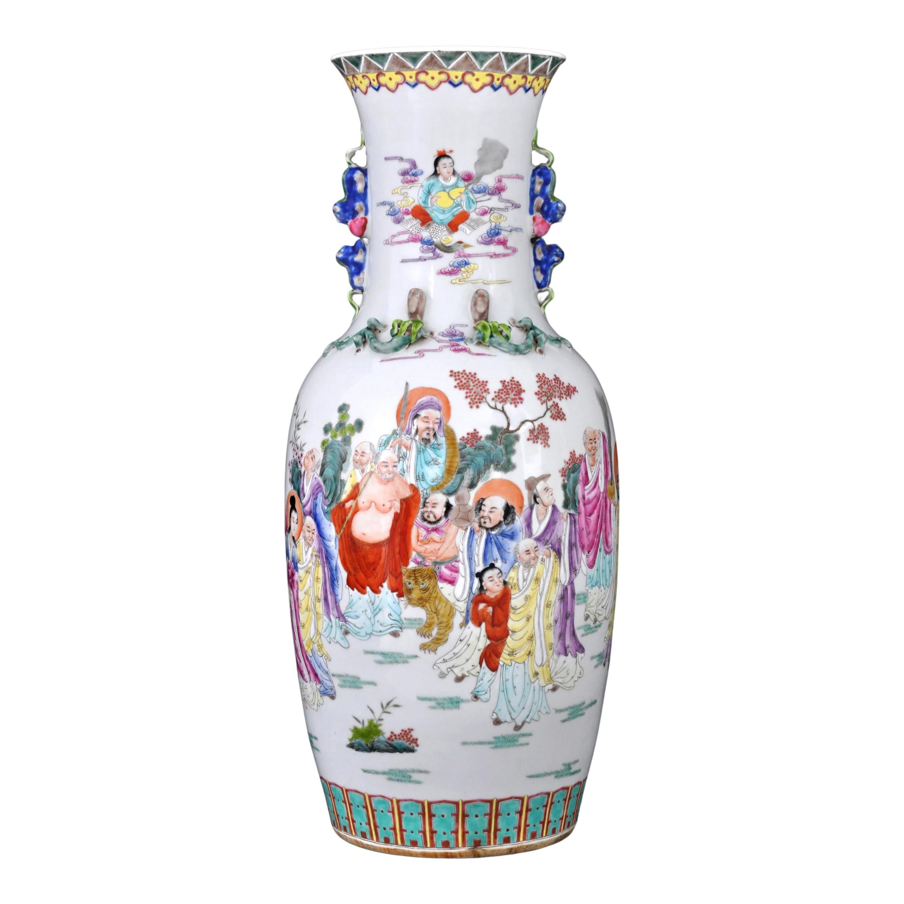 Pareja monumental Jarrones antiguos de porcelana rosa de la dinastía Qing china 1900 Chino en venta