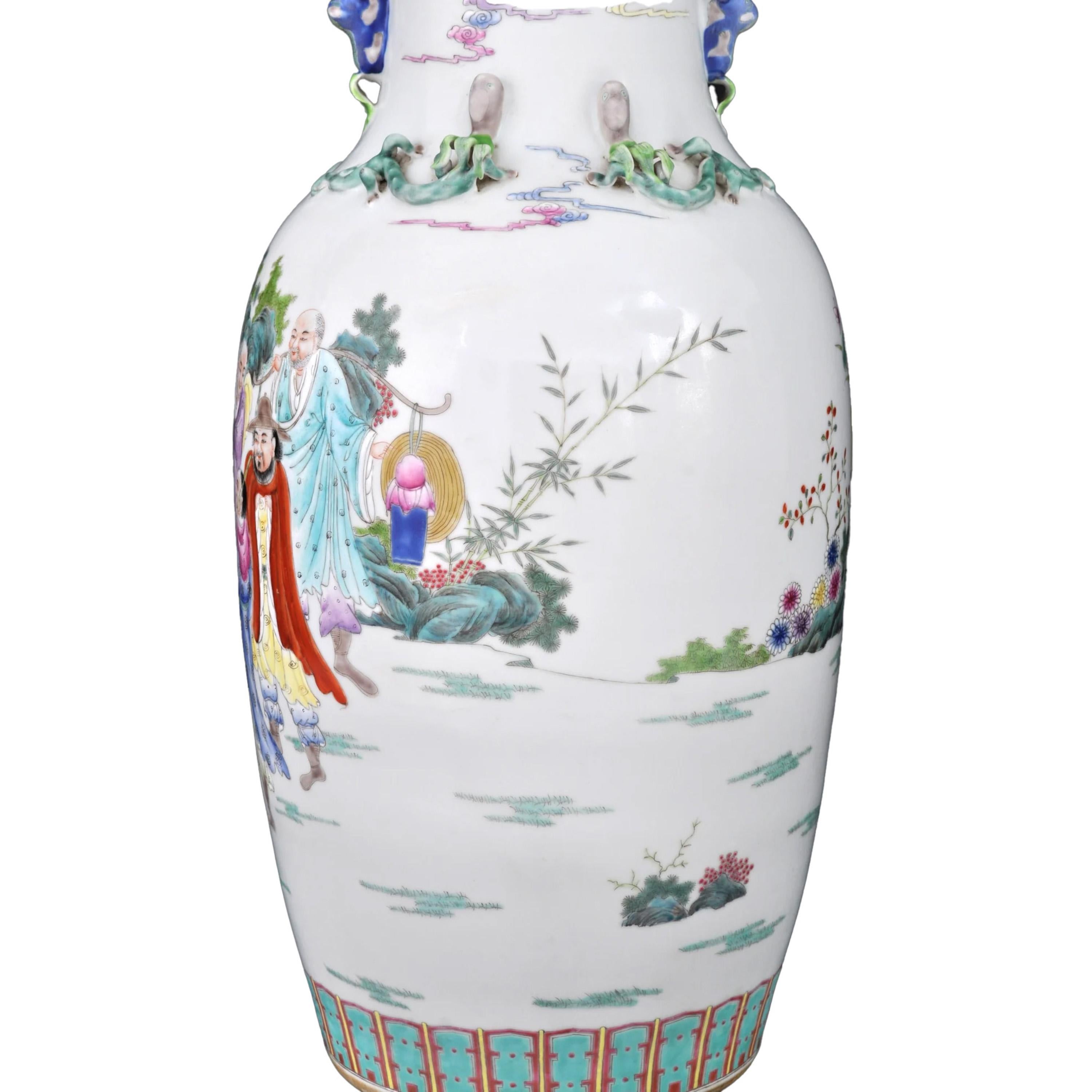 Pareja monumental Jarrones antiguos de porcelana rosa de la dinastía Qing china 1900 en venta 1
