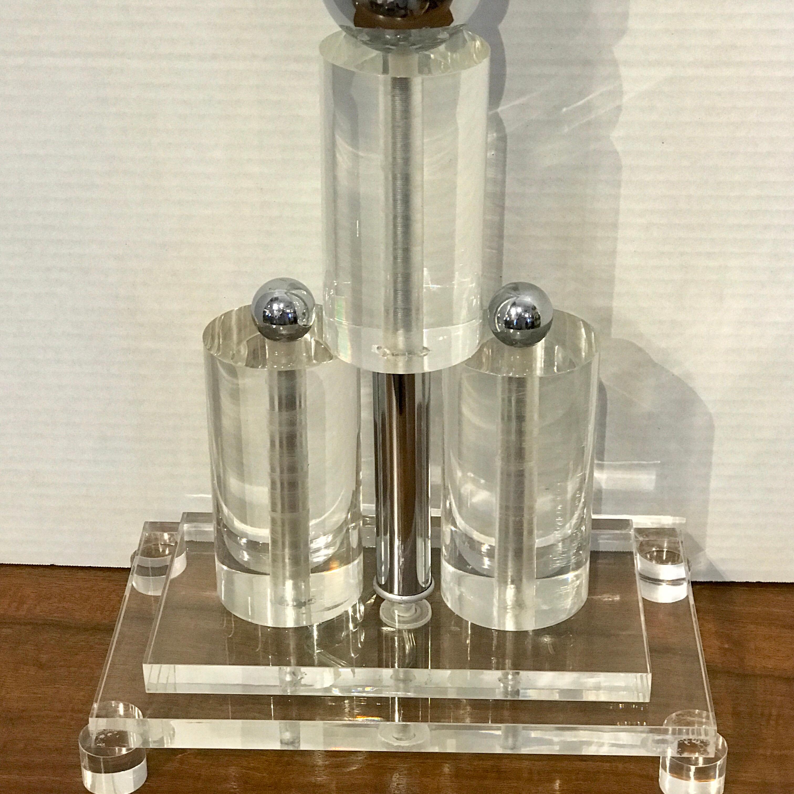 Monumental Pair of Architectural Lucite and Chrome Lamps For Sale 2