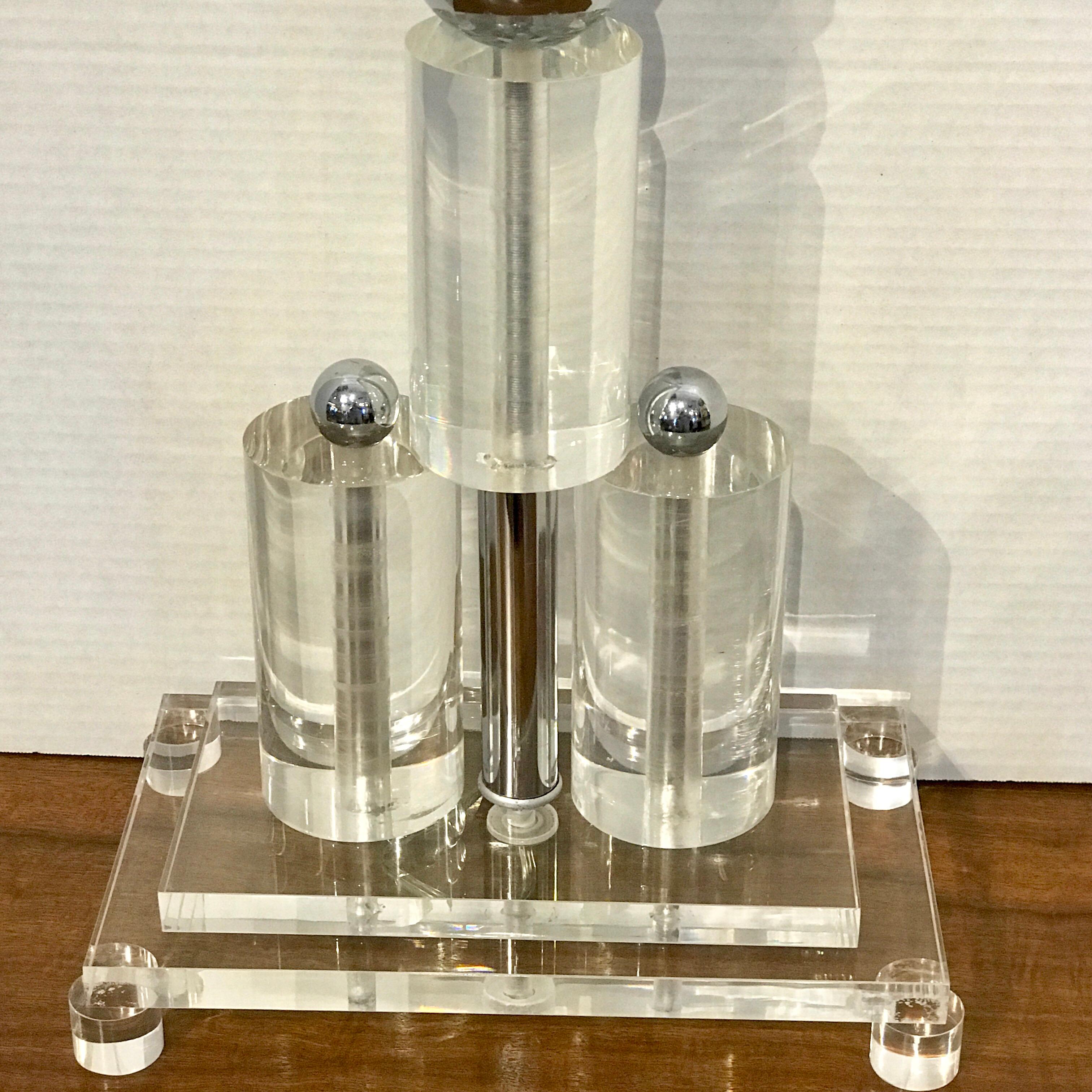 Monumental Pair of Architectural Lucite and Chrome Lamps For Sale 3