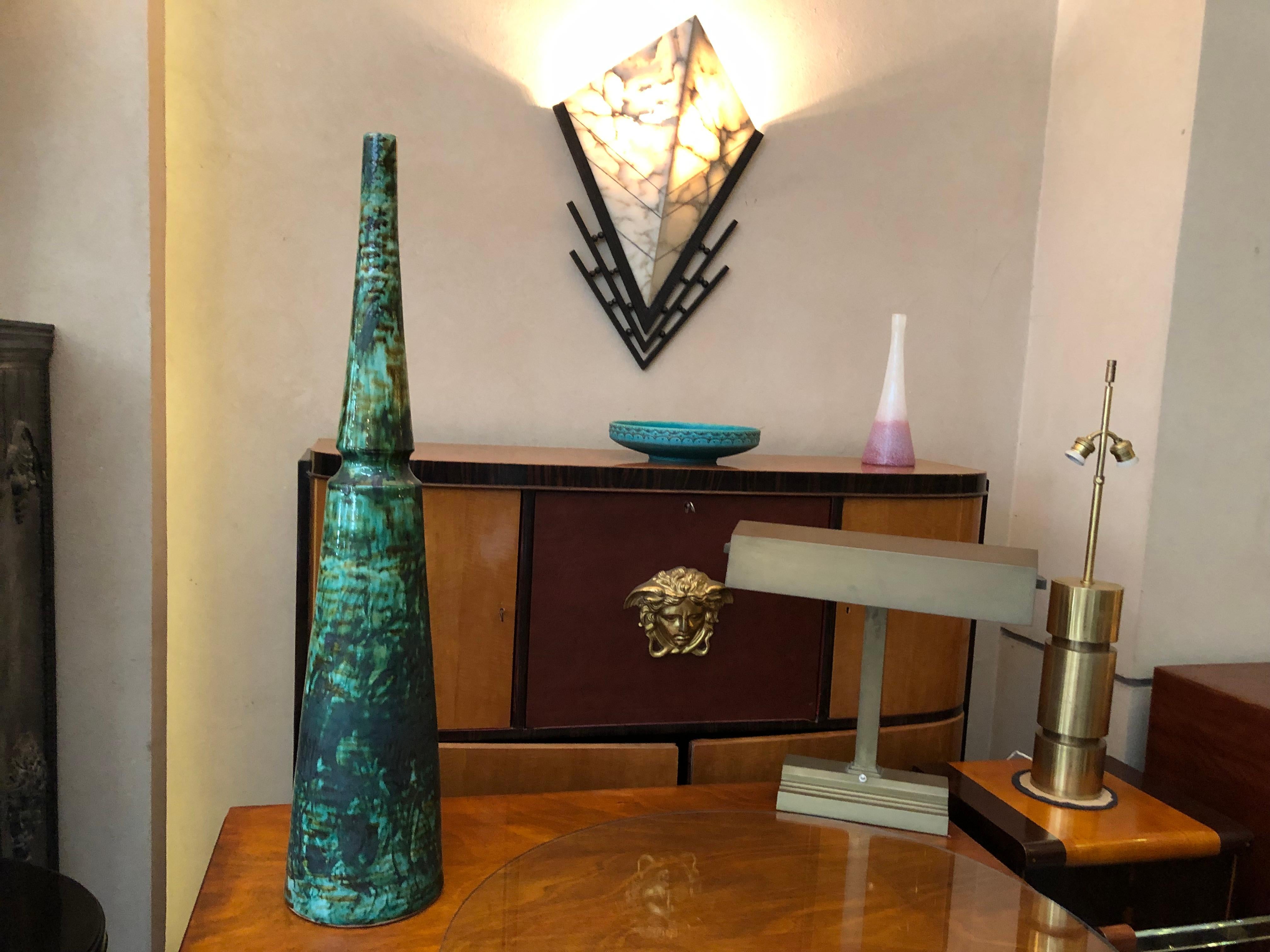 Coppia monumentale di lampade Art Déco in alabastro e ferro, 1920, Francia in vendita 12
