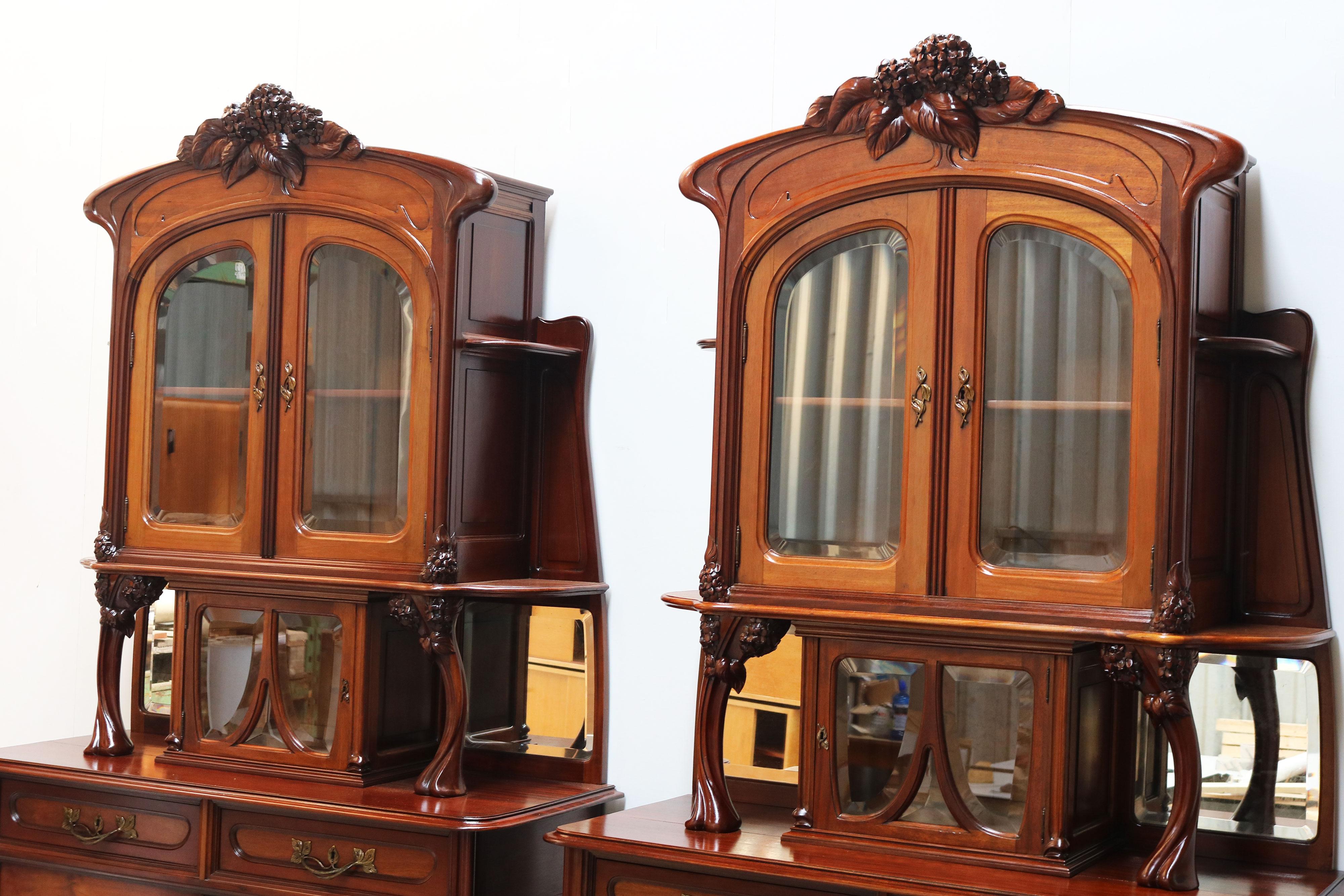 Monumental pair of Art Nouveau buffet cabinets by Maison Gouffé Jeune 1902 Paris For Sale 3