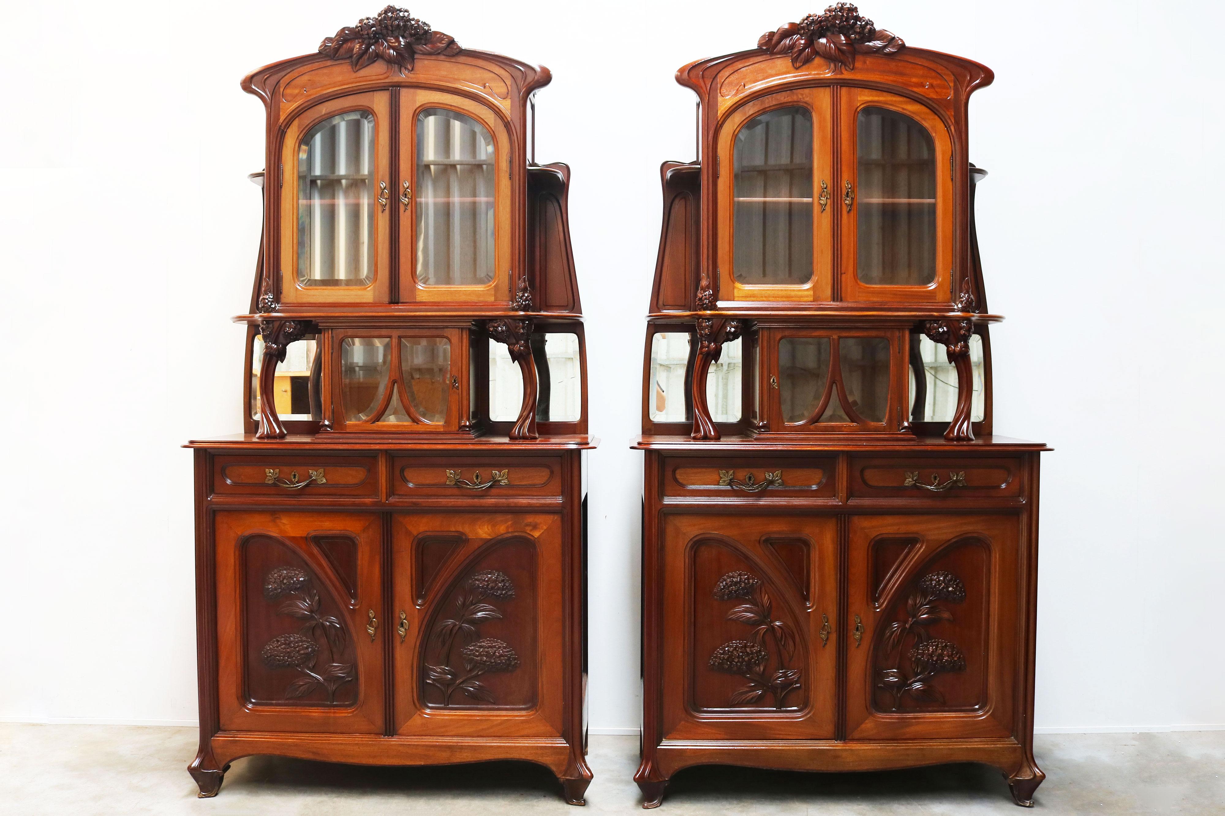 Monumental pair of Art Nouveau buffet cabinets by Maison Gouffé Jeune 1902 Paris For Sale 11