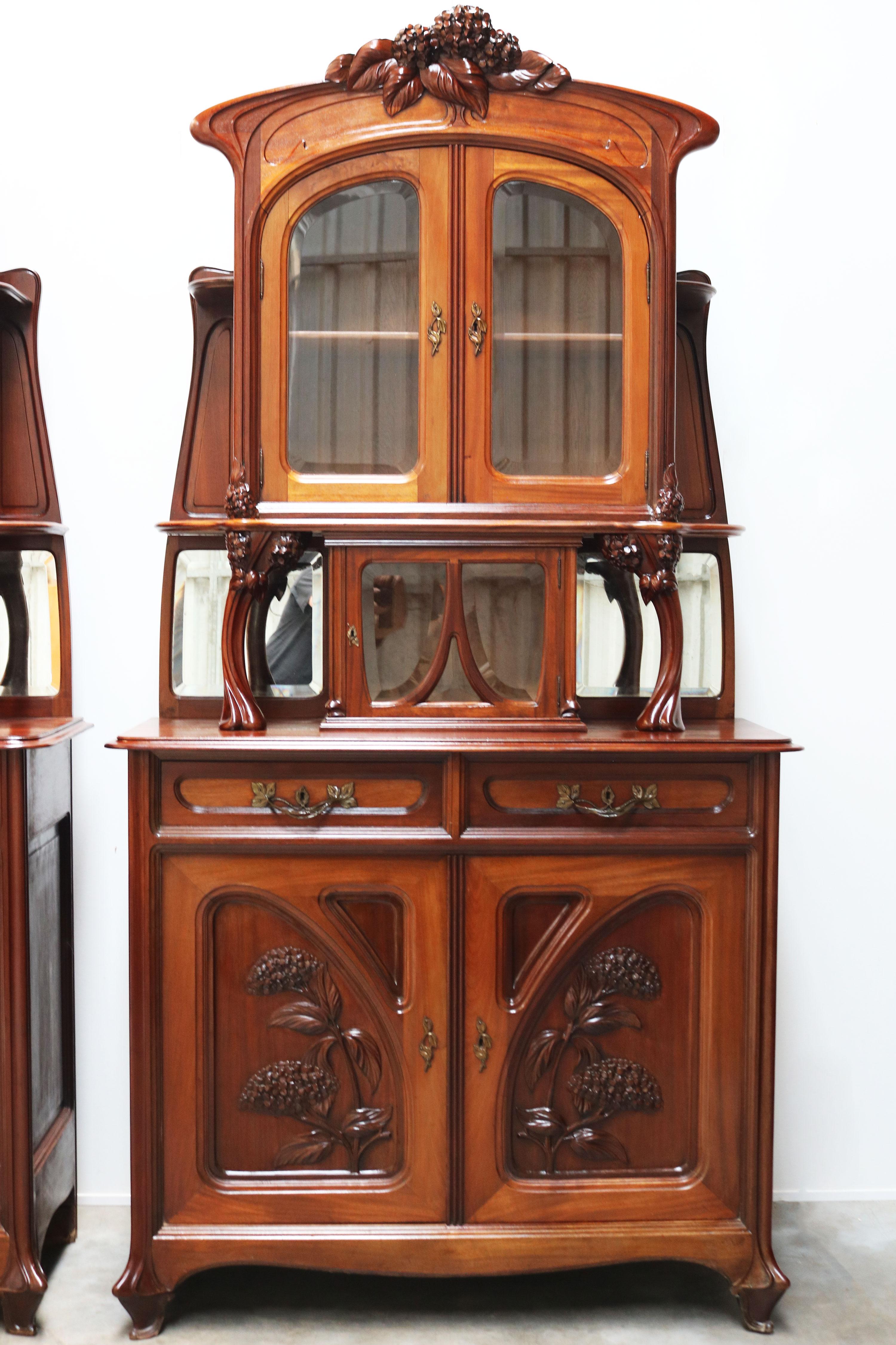Monumental pair of Art Nouveau buffet cabinets by Maison Gouffé Jeune 1902 Paris For Sale 12