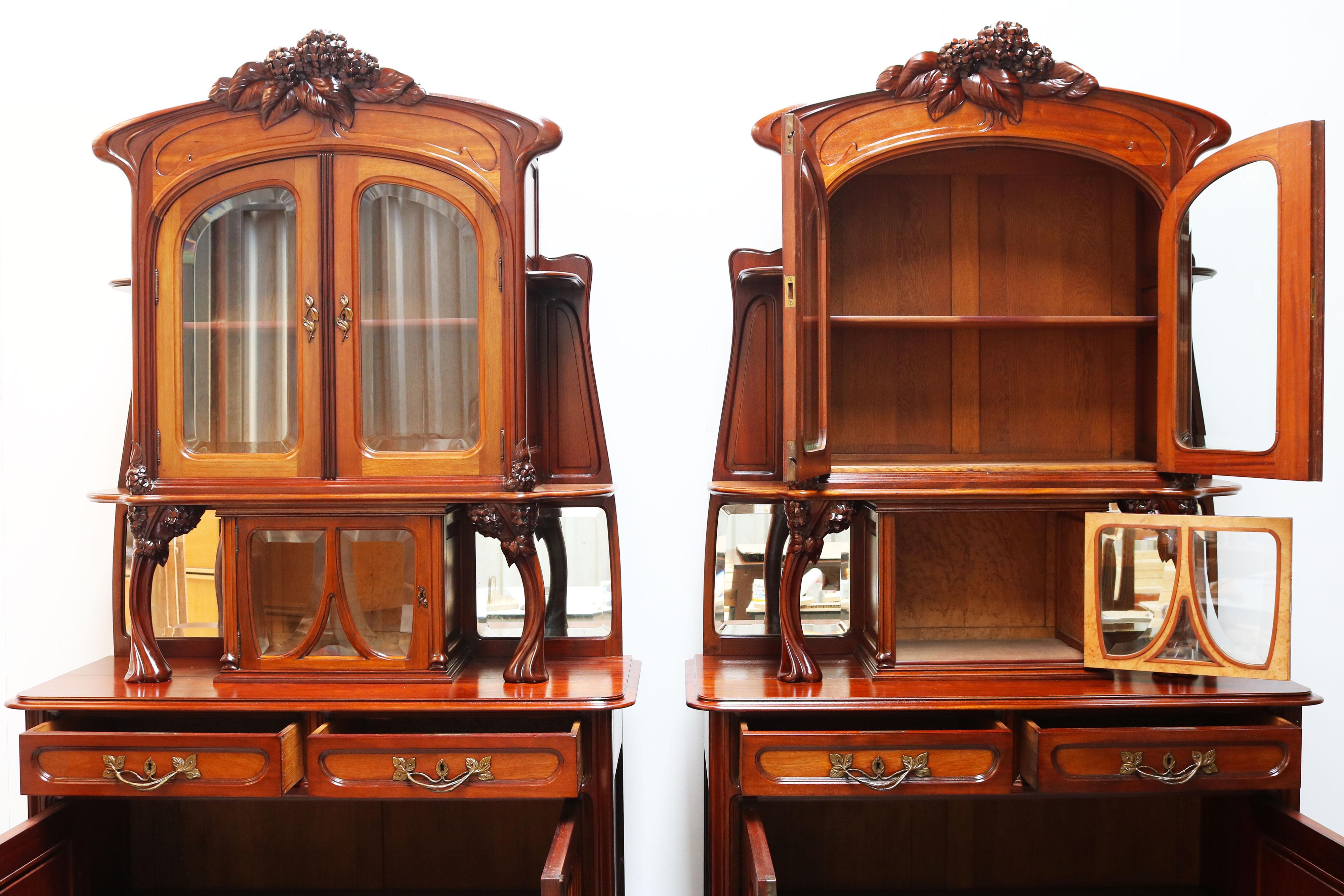 Early 20th Century Monumental pair of Art Nouveau buffet cabinets by Maison Gouffé Jeune 1902 Paris For Sale