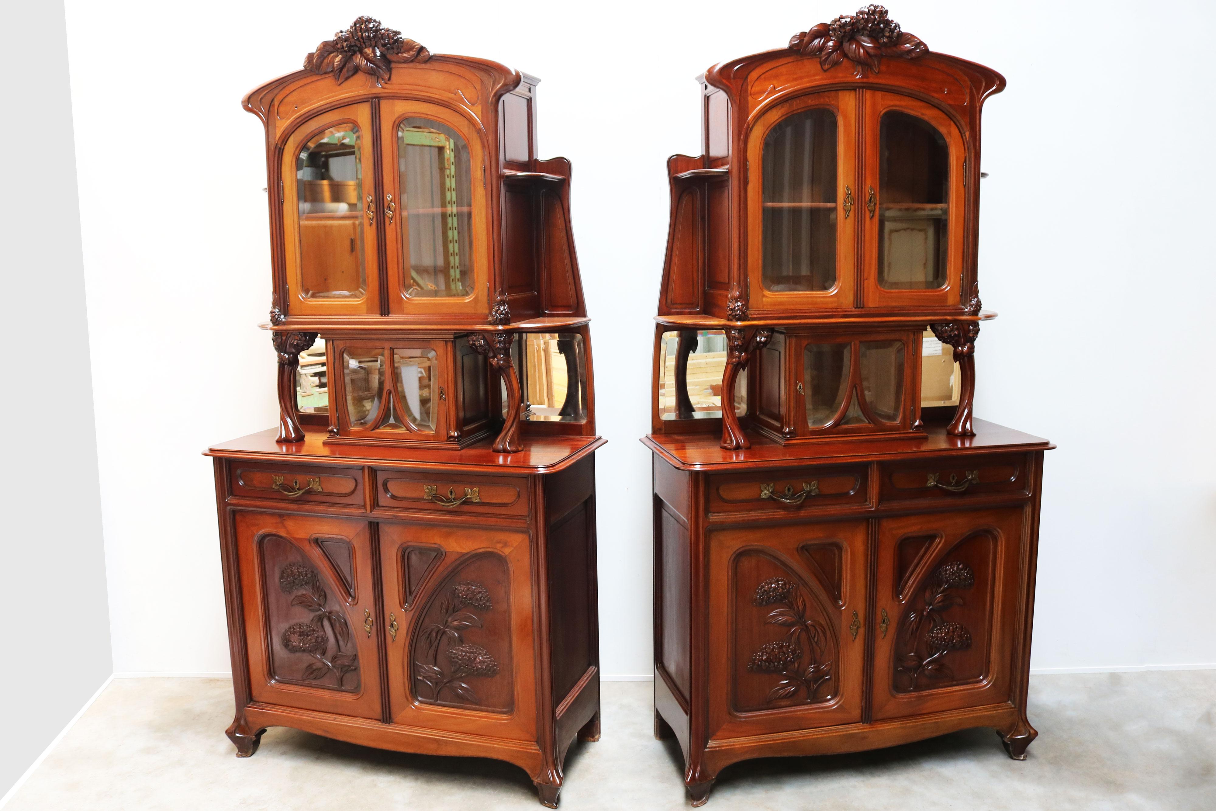 Monumental pair of Art Nouveau buffet cabinets by Maison Gouffé Jeune 1902 Paris For Sale 1