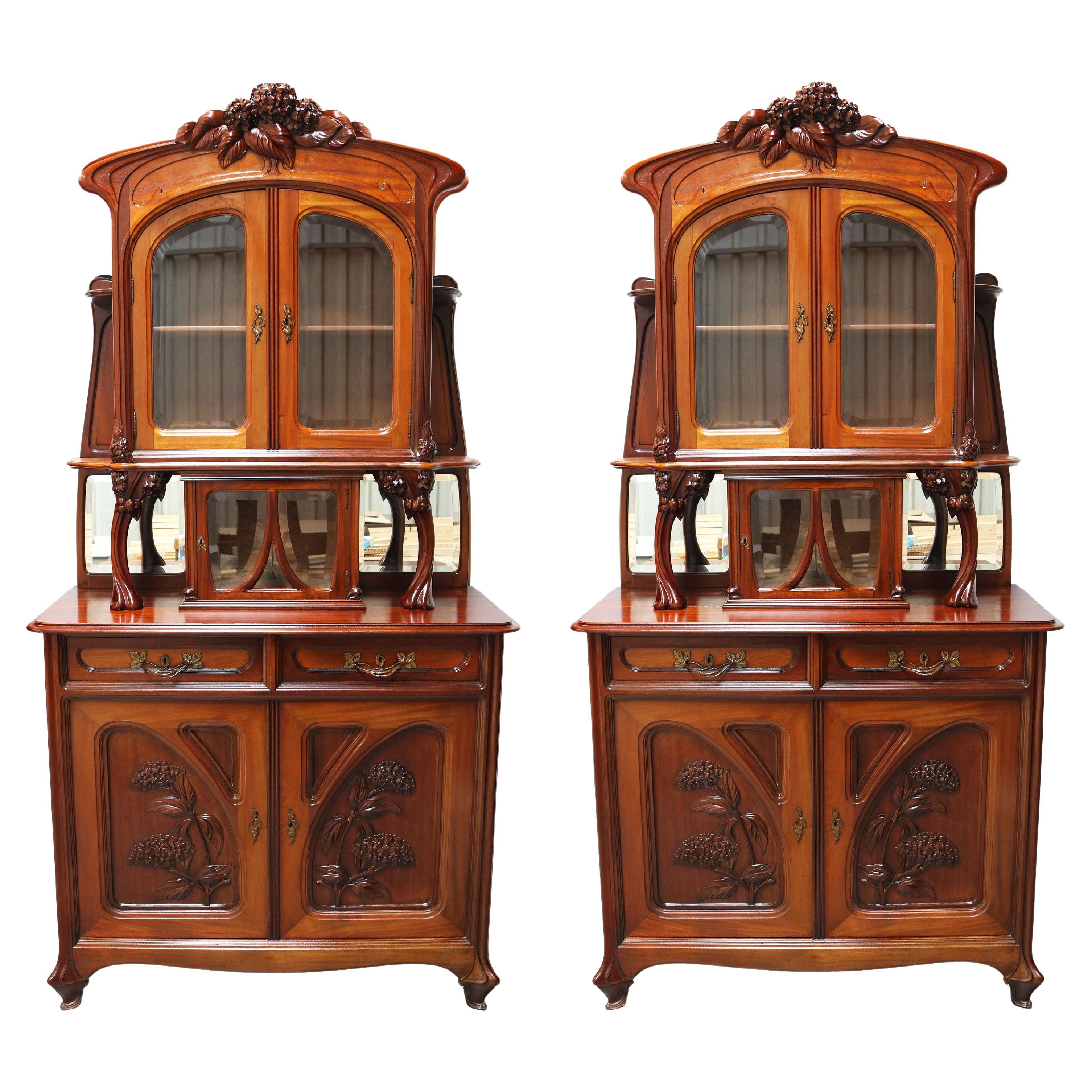 Monumental pair of Art Nouveau buffet cabinets by Maison Gouffé Jeune 1902 Paris For Sale