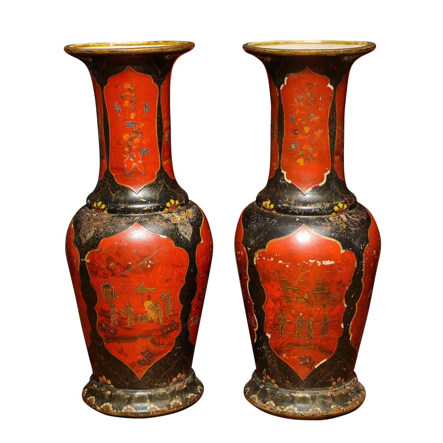 Monumentales Paar rot-schwarz lackierter Berliner Fayence-Vasen, Monumental (Deutsch) im Angebot