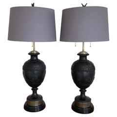 Coppia monumentale di lampade da tavolo in basalto nero di Wedgwood, fine XIX secolo