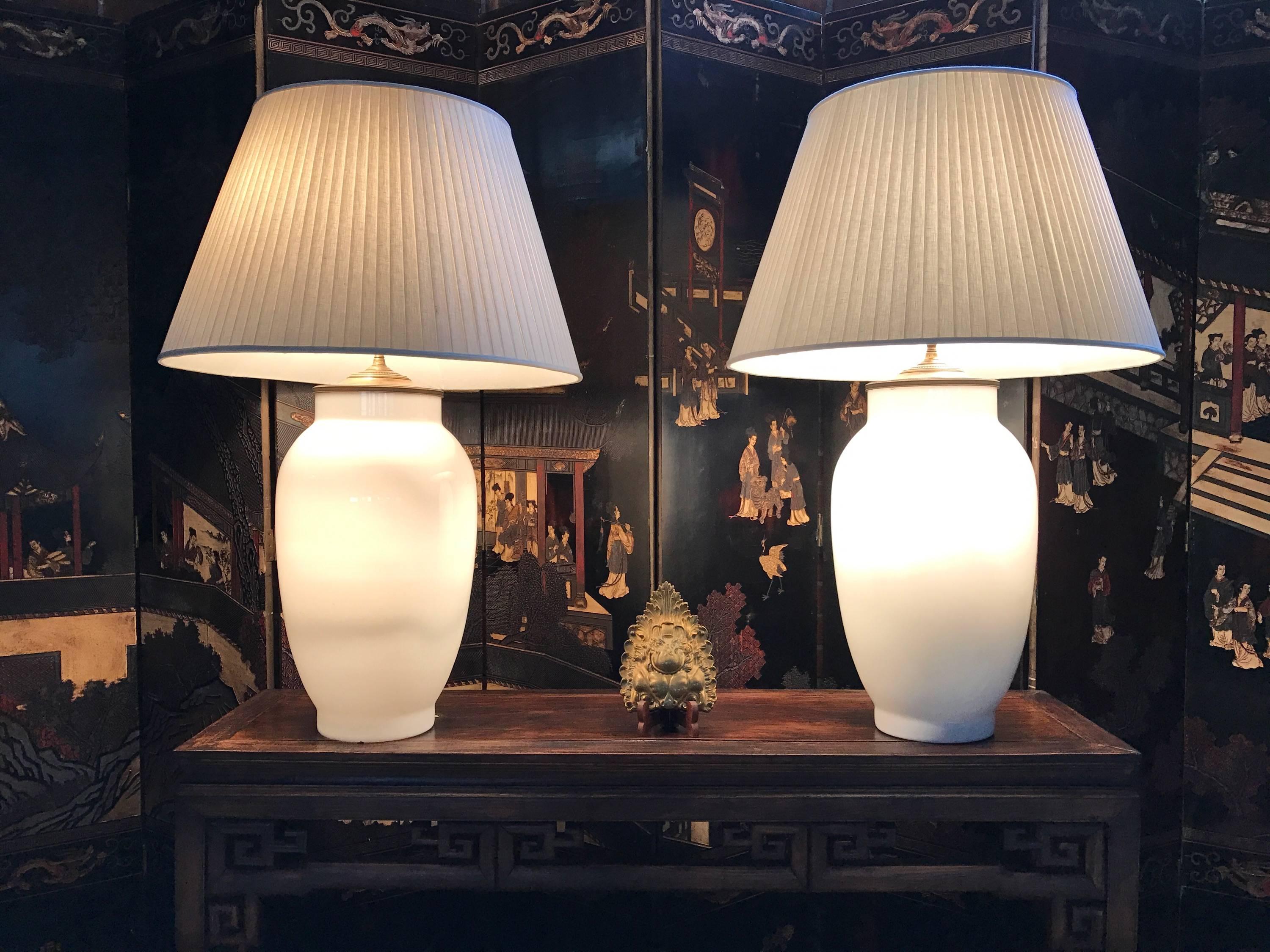 Monumental Pair of Blanc de Chine Baluster Form Table Lamps 2