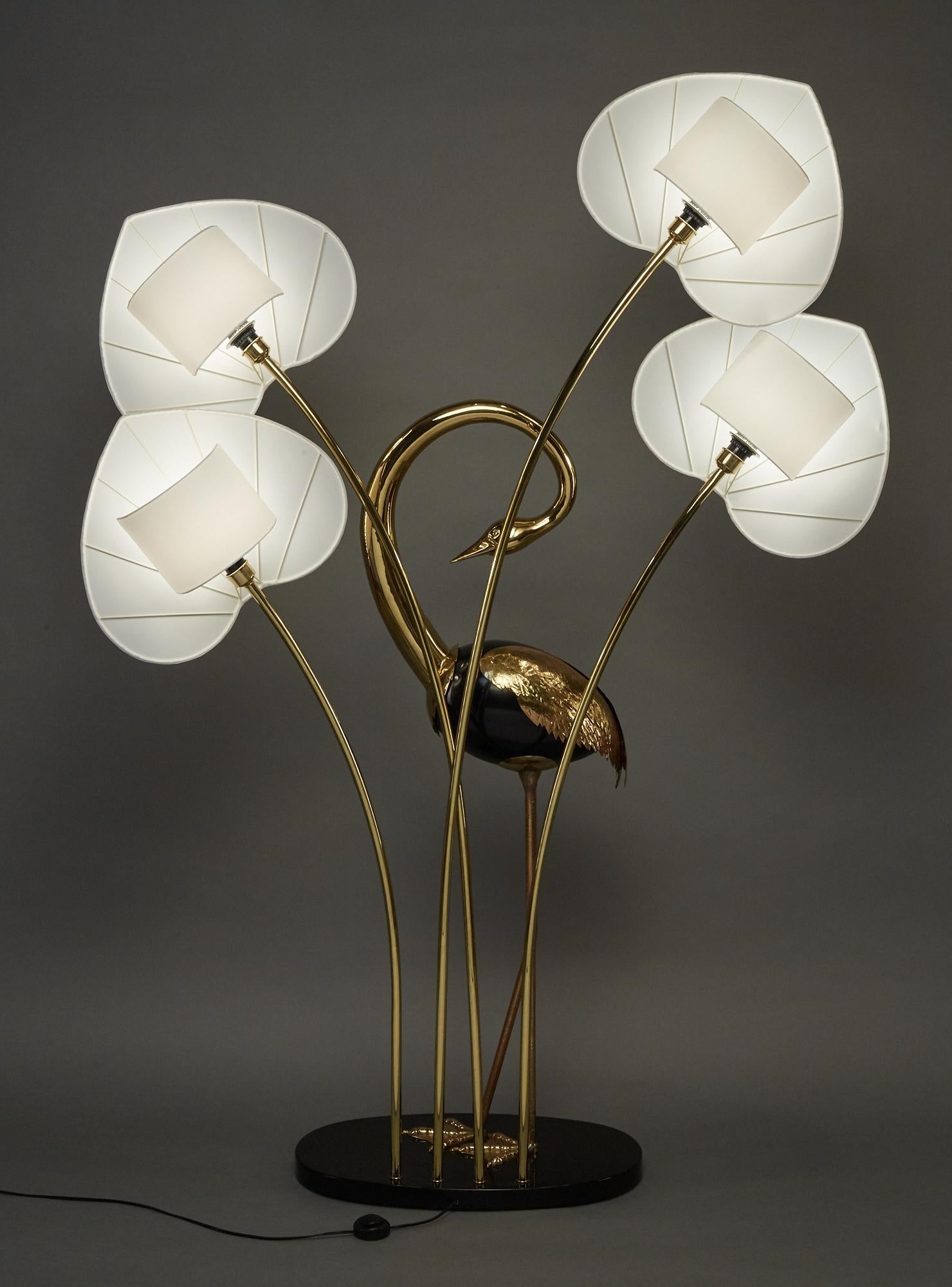 Hollywood Regency Monumental Pair of Brass Standing Egret Floor Lamps by Antonio Pavia For Sale