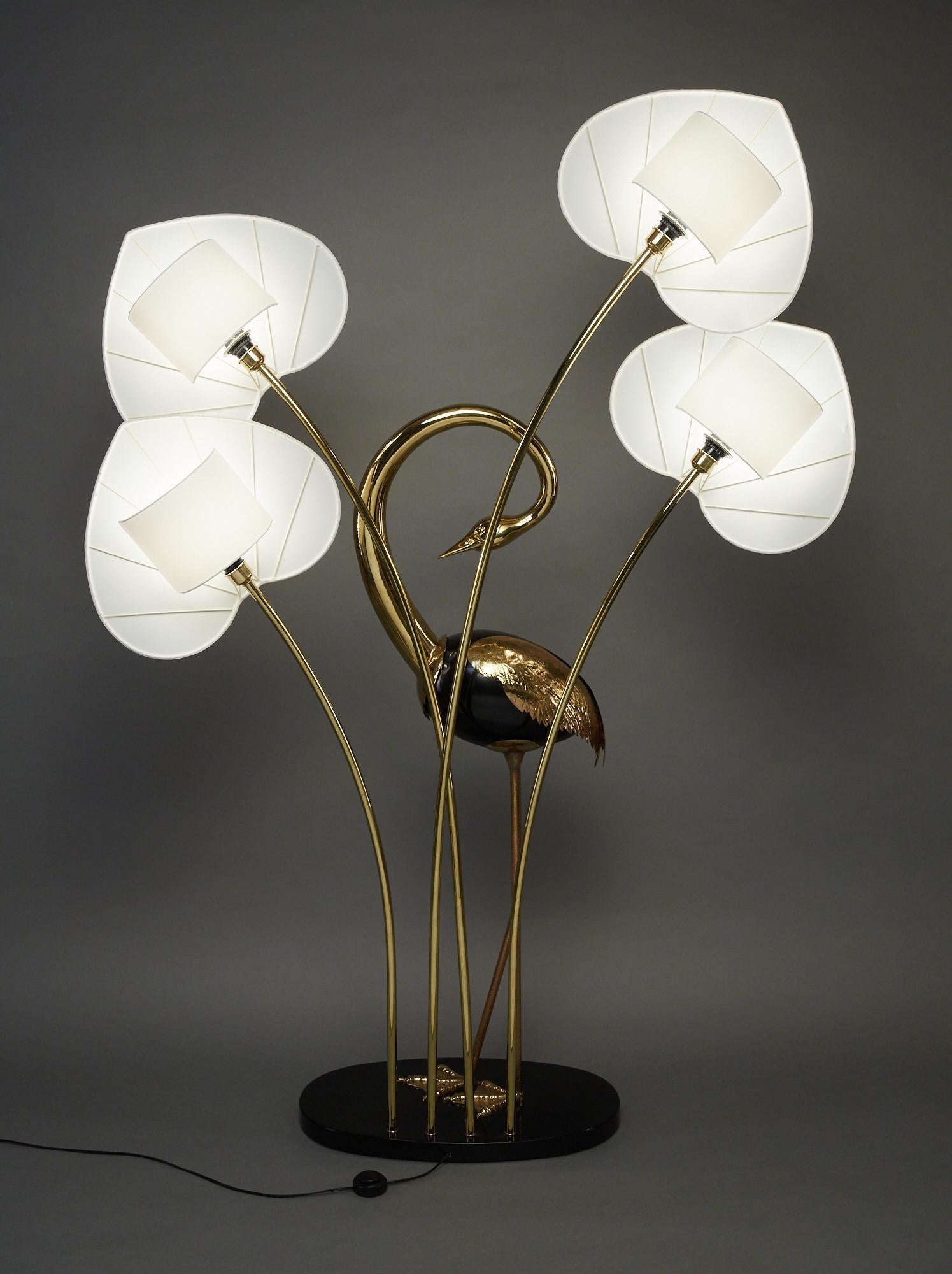 Italian Monumental Pair of Brass Standing Egret Floor Lamps by Antonio Pavia For Sale