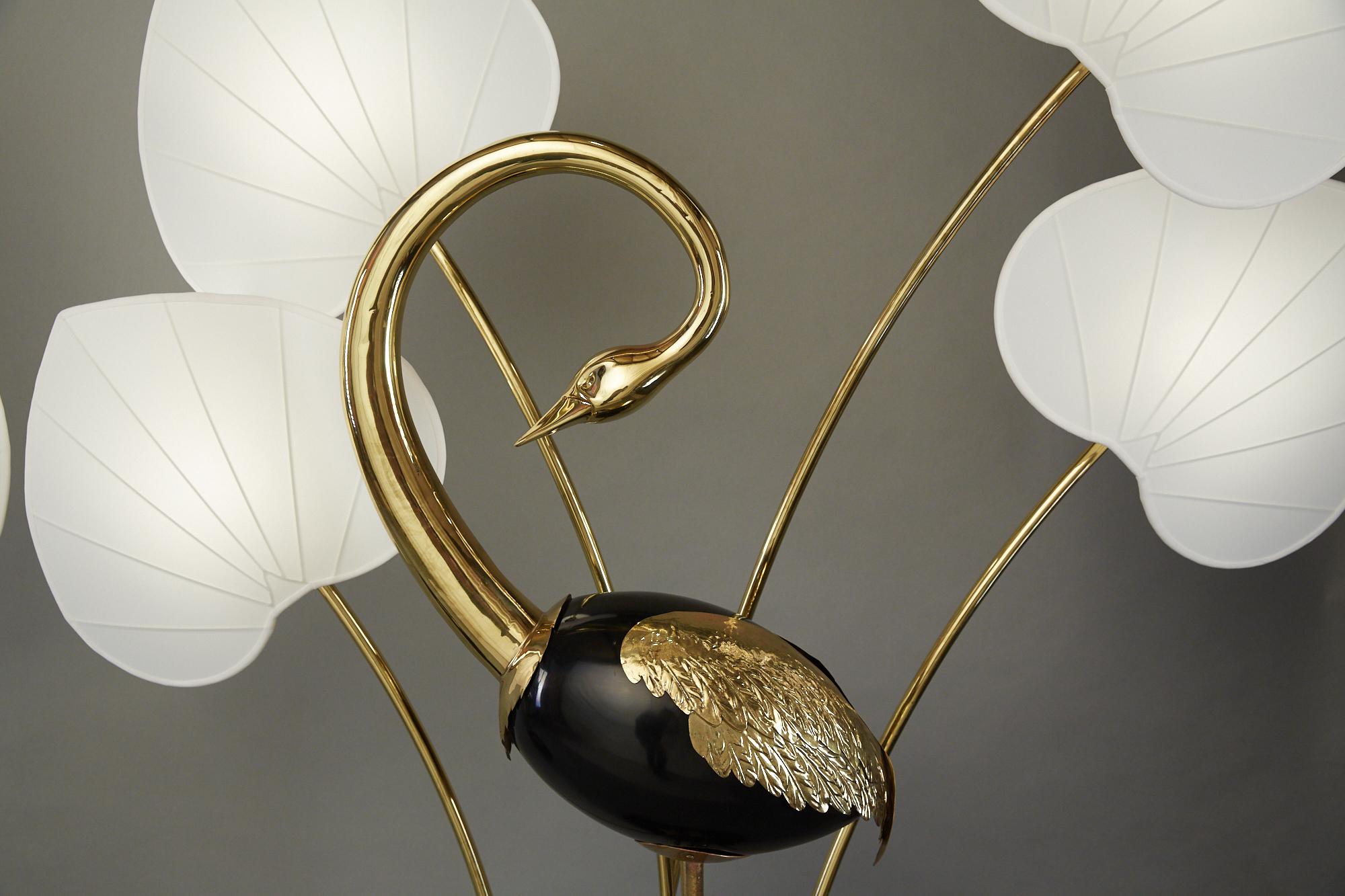 Lacquered Monumental Pair of Brass Standing Egret Floor Lamps by Antonio Pavia For Sale