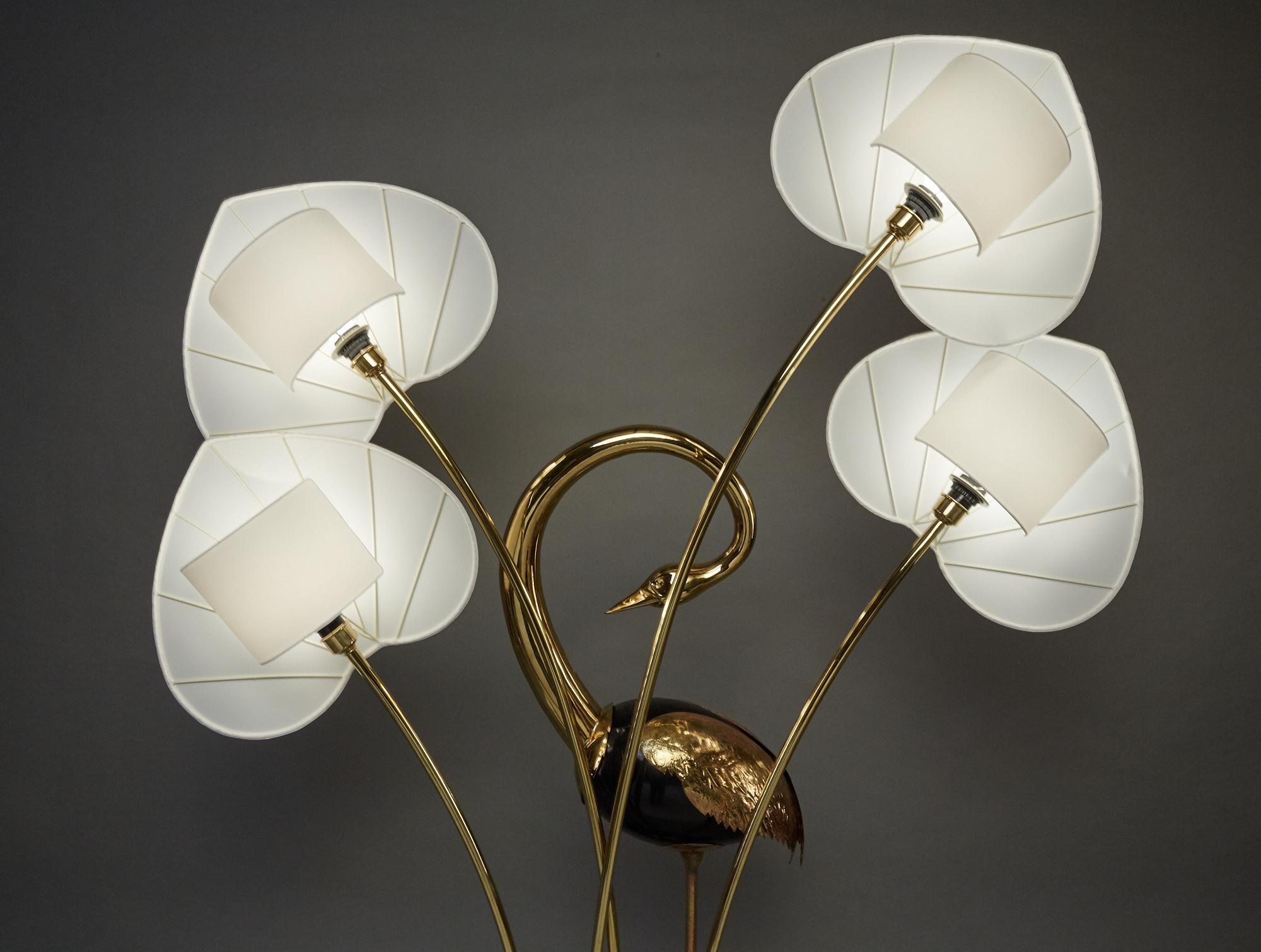Monumental Pair of Brass Standing Egret Floor Lamps by Antonio Pavia In Good Condition For Sale In North Hollywood, CA