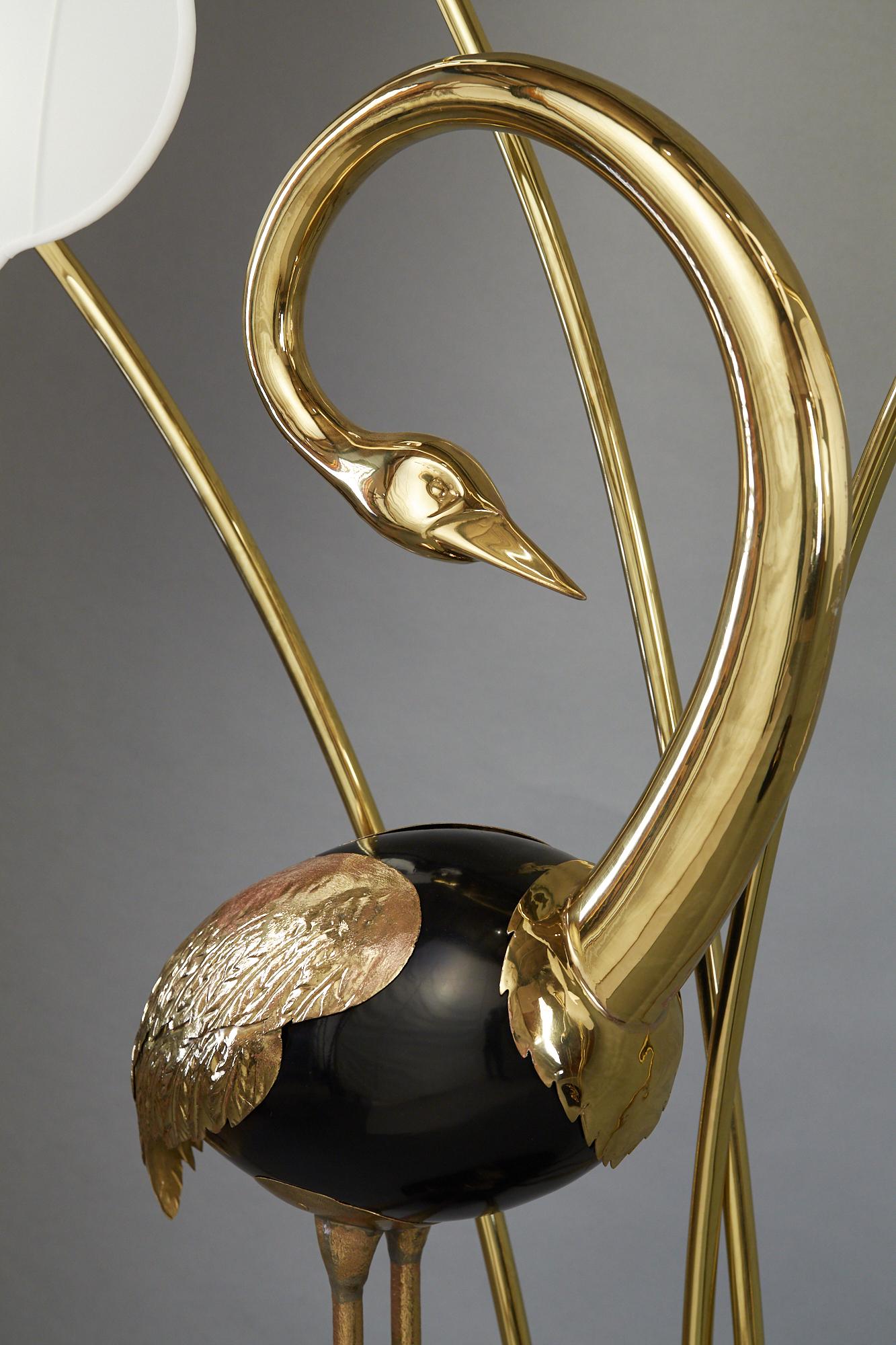 Late 20th Century Monumental Pair of Brass Standing Egret Floor Lamps by Antonio Pavia For Sale