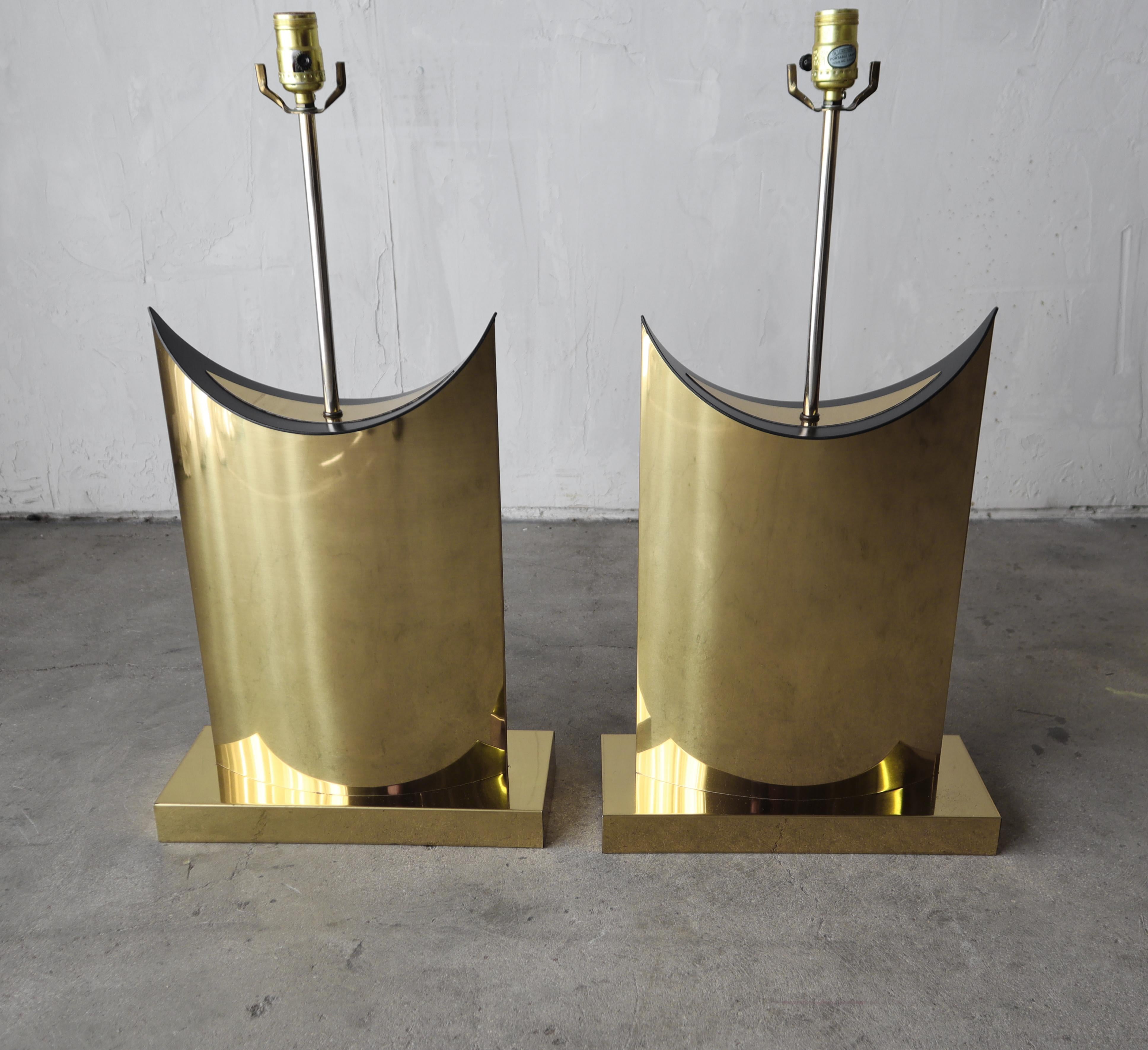 Monumental Pair of Brass Table Lamps by Curtis Jere For Sale 1