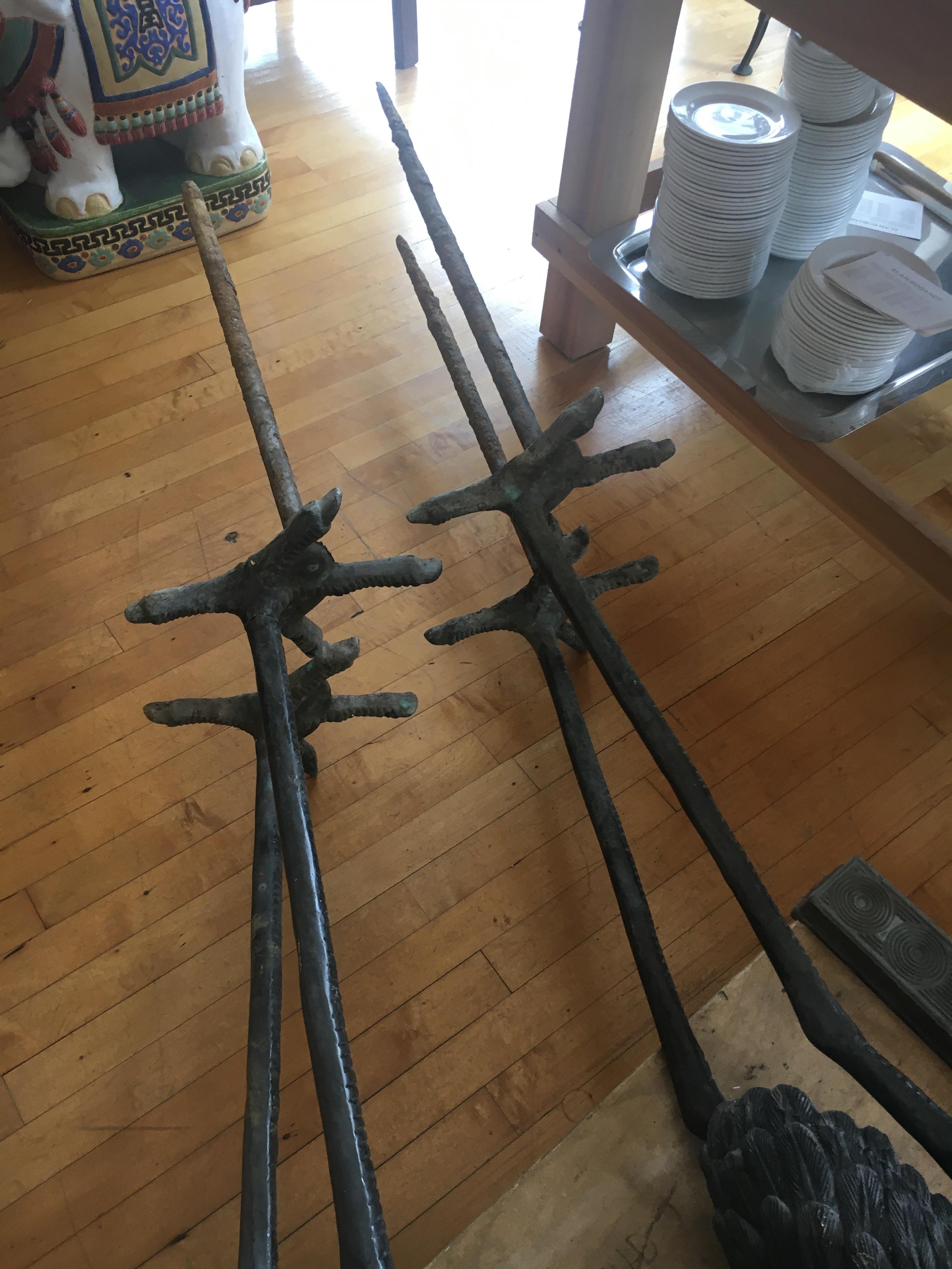Monumental Pair of Bronze Cranes in Standing Position, Great Color and Patina 5