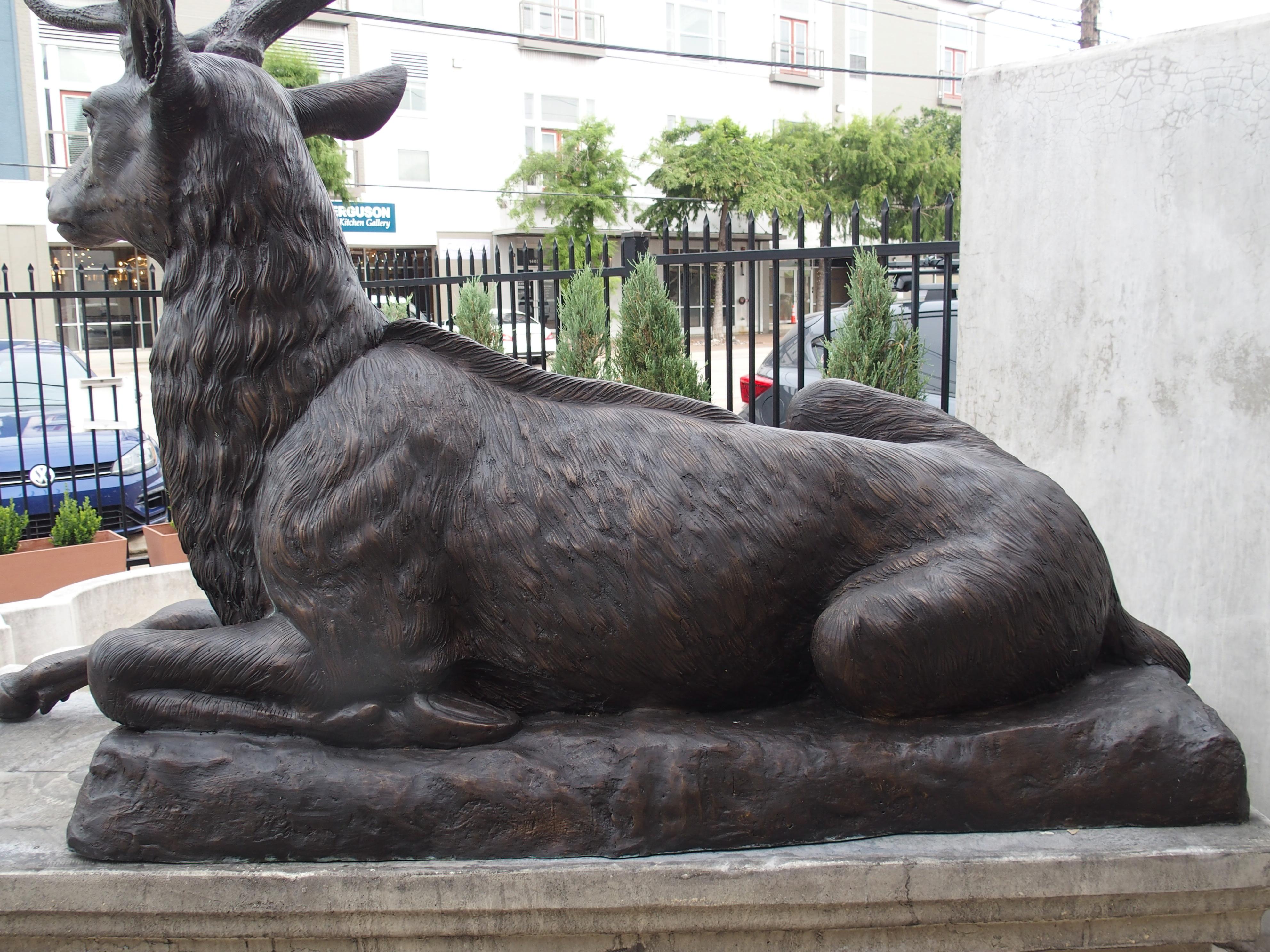 Monumental Pair of Bronze Stags on Cast Stone Pedestals, H-97 1/2 inches 7
