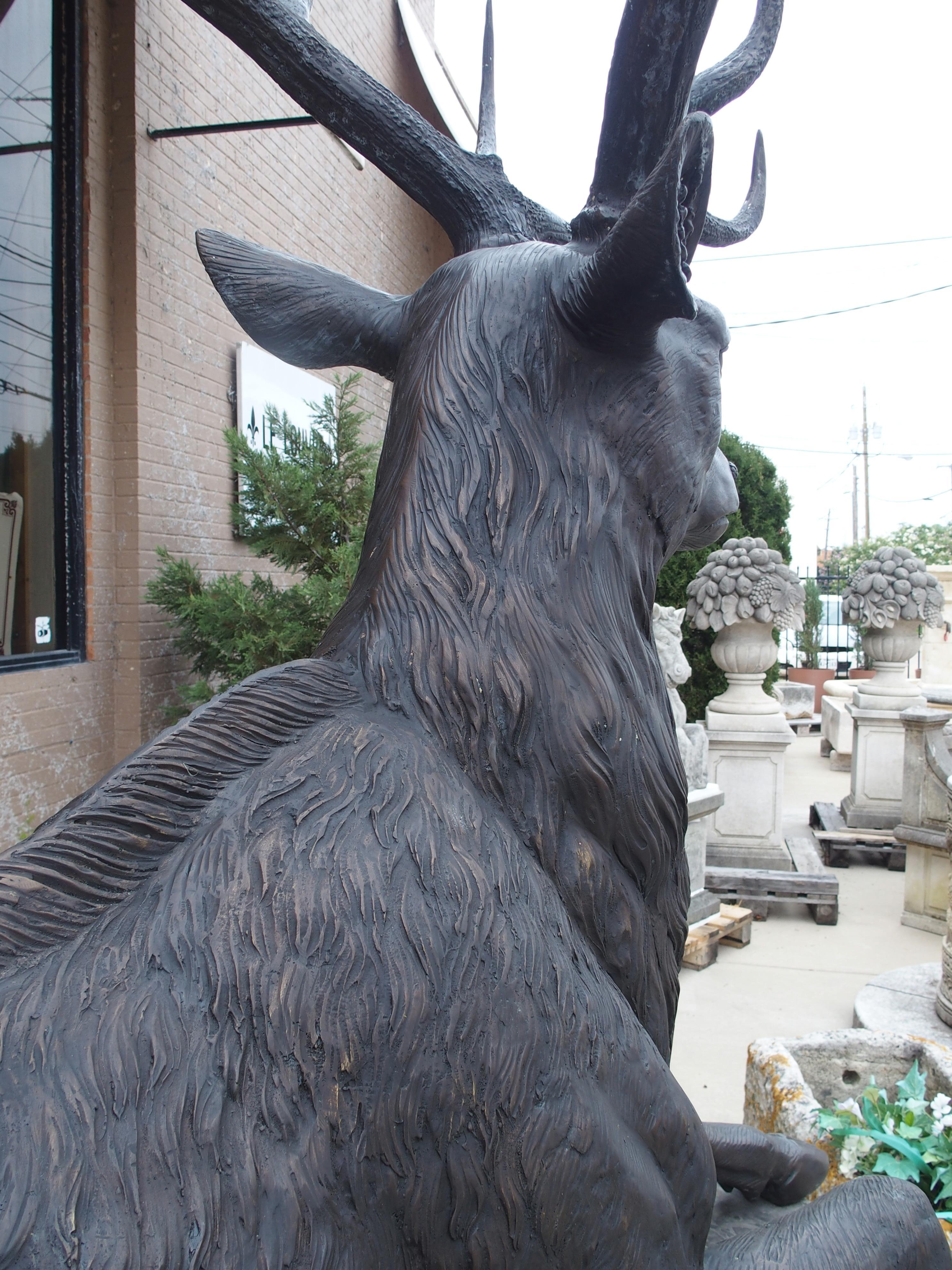 Monumental Pair of Bronze Stags on Cast Stone Pedestals, H-97 1/2 inches 8