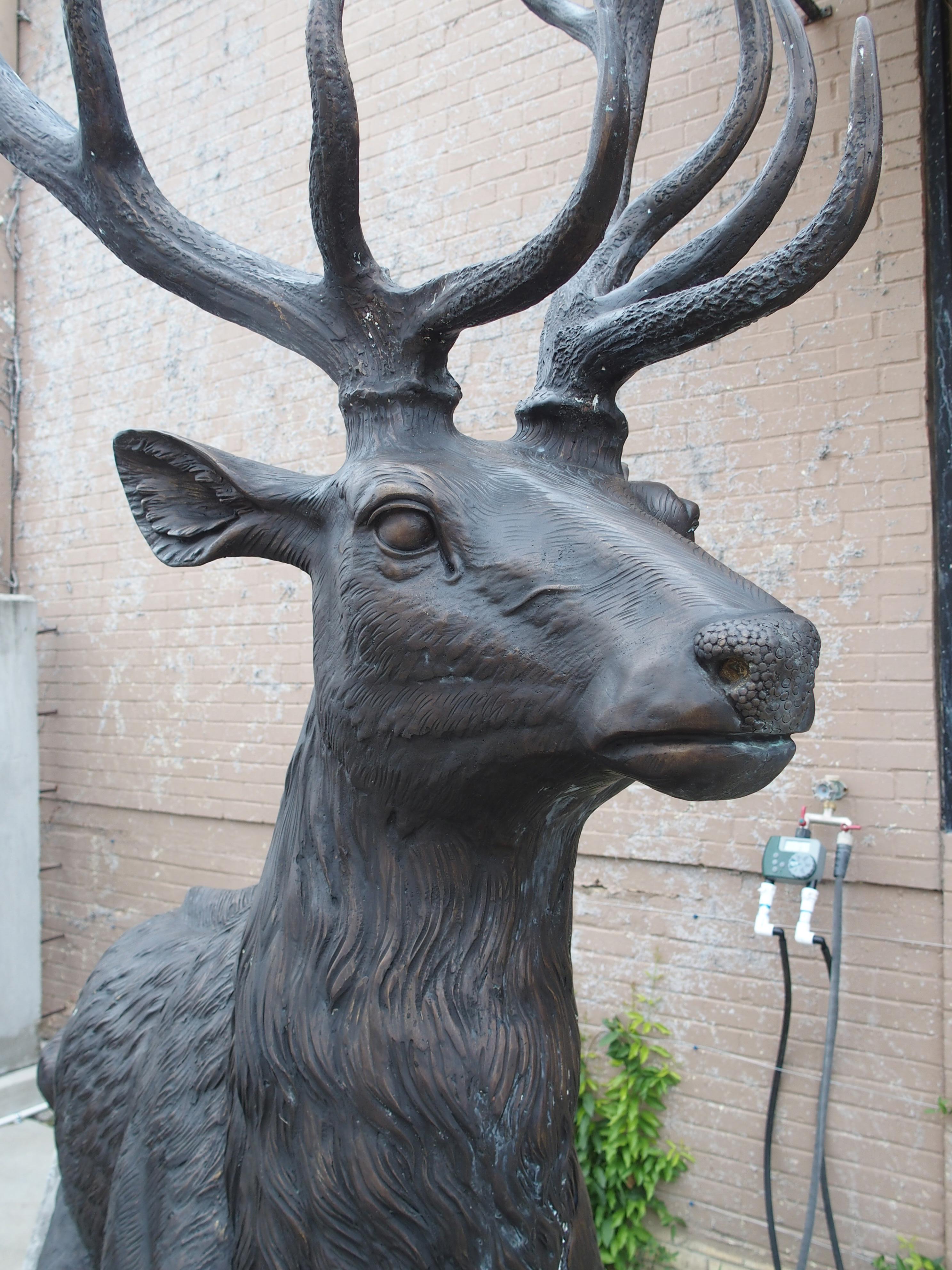 Monumental Pair of Bronze Stags on Cast Stone Pedestals, H-97 1/2 inches 10