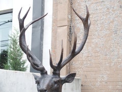 Monumental Pair of Bronze Stags on Cast Stone Pedestals, H-97 1/2 inches
