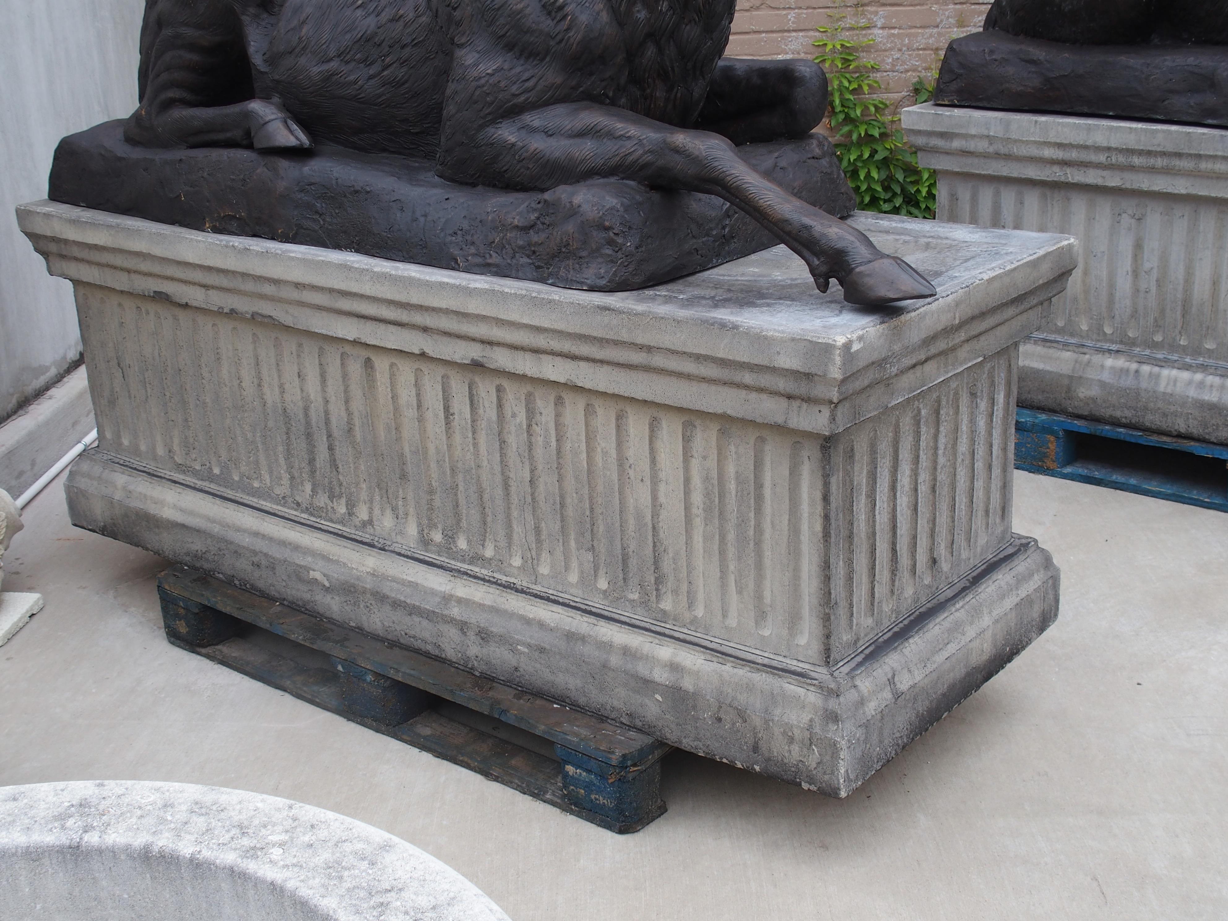 European Monumental Pair of Bronze Stags on Cast Stone Pedestals, H-97 1/2 inches