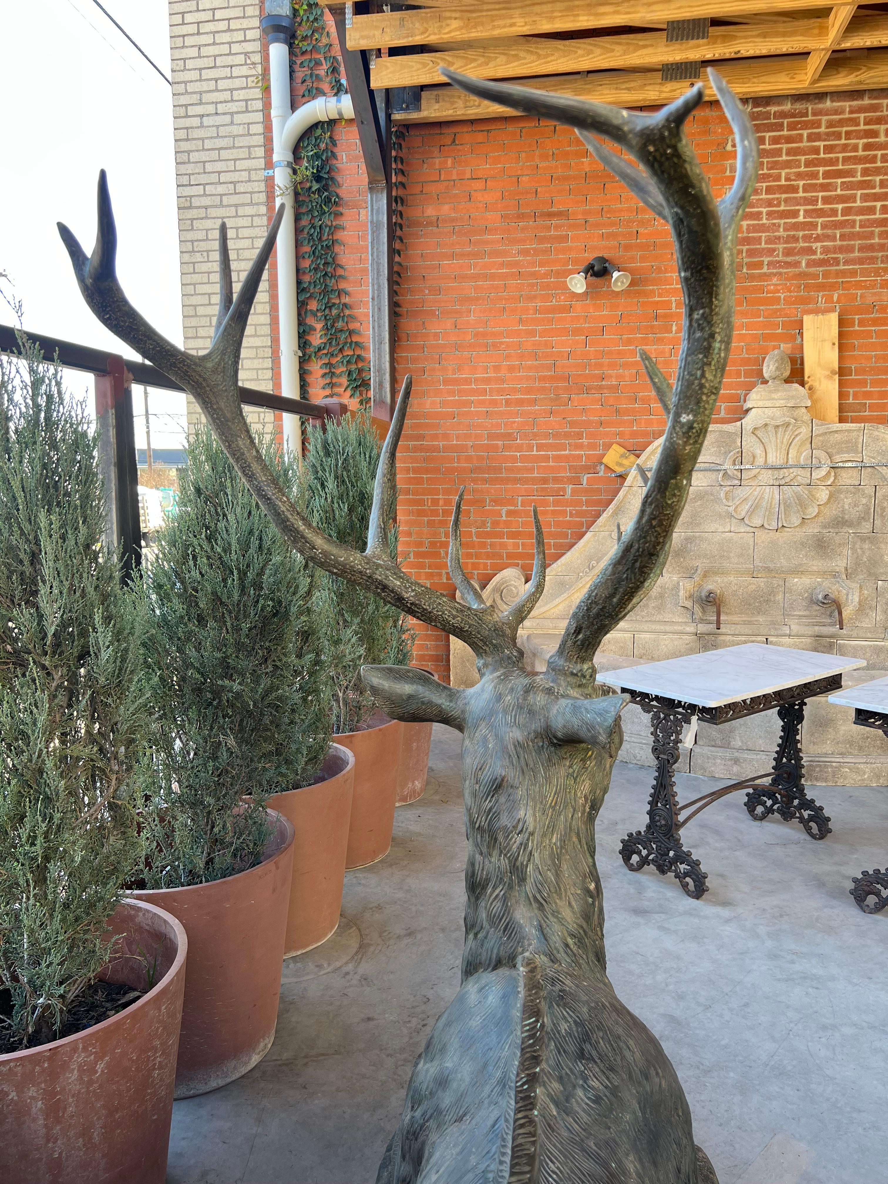 Monumental Pair of Bronze Verdigris Stag Statues 5