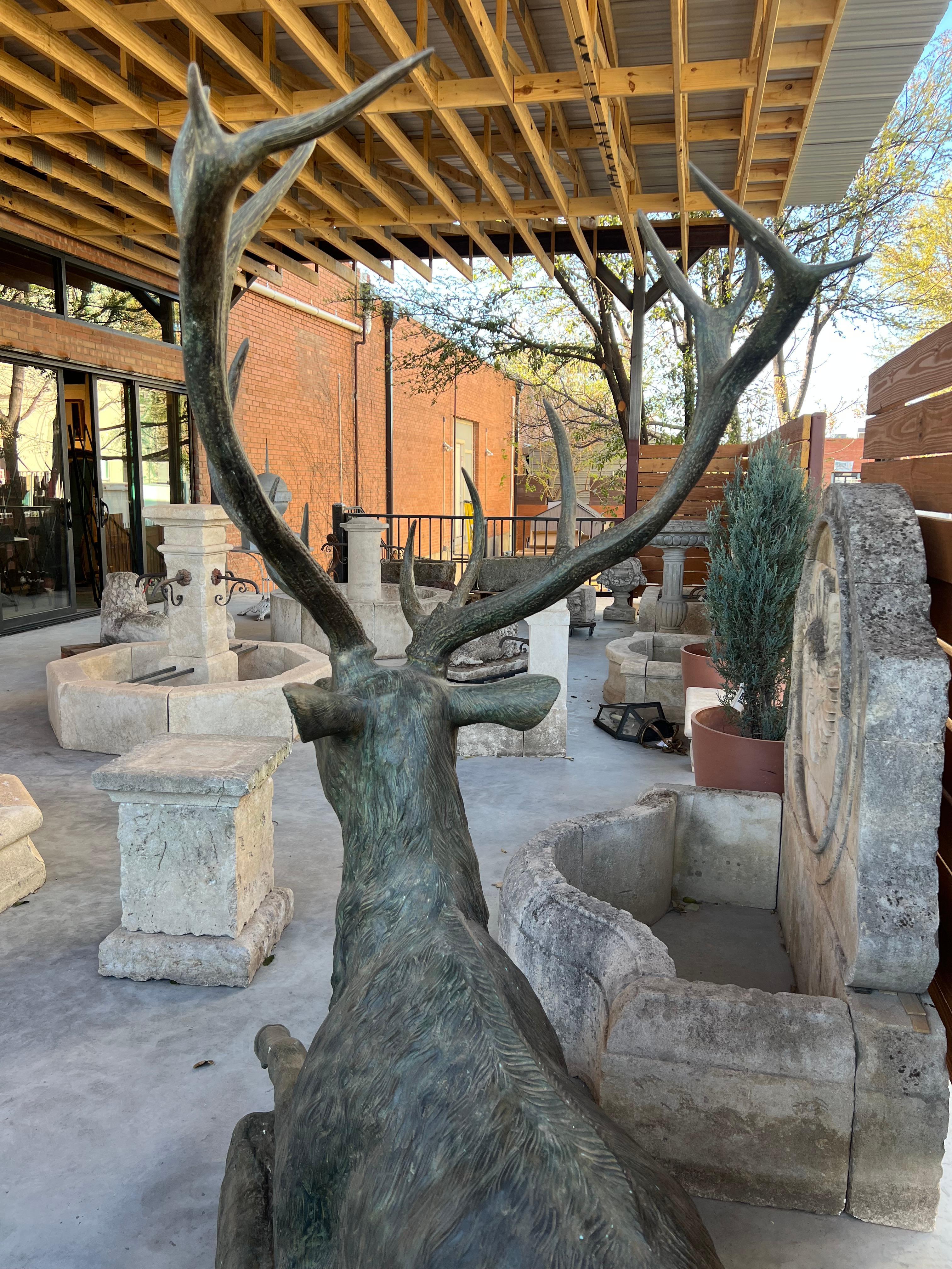 Monumental Pair of Bronze Verdigris Stag Statues 6