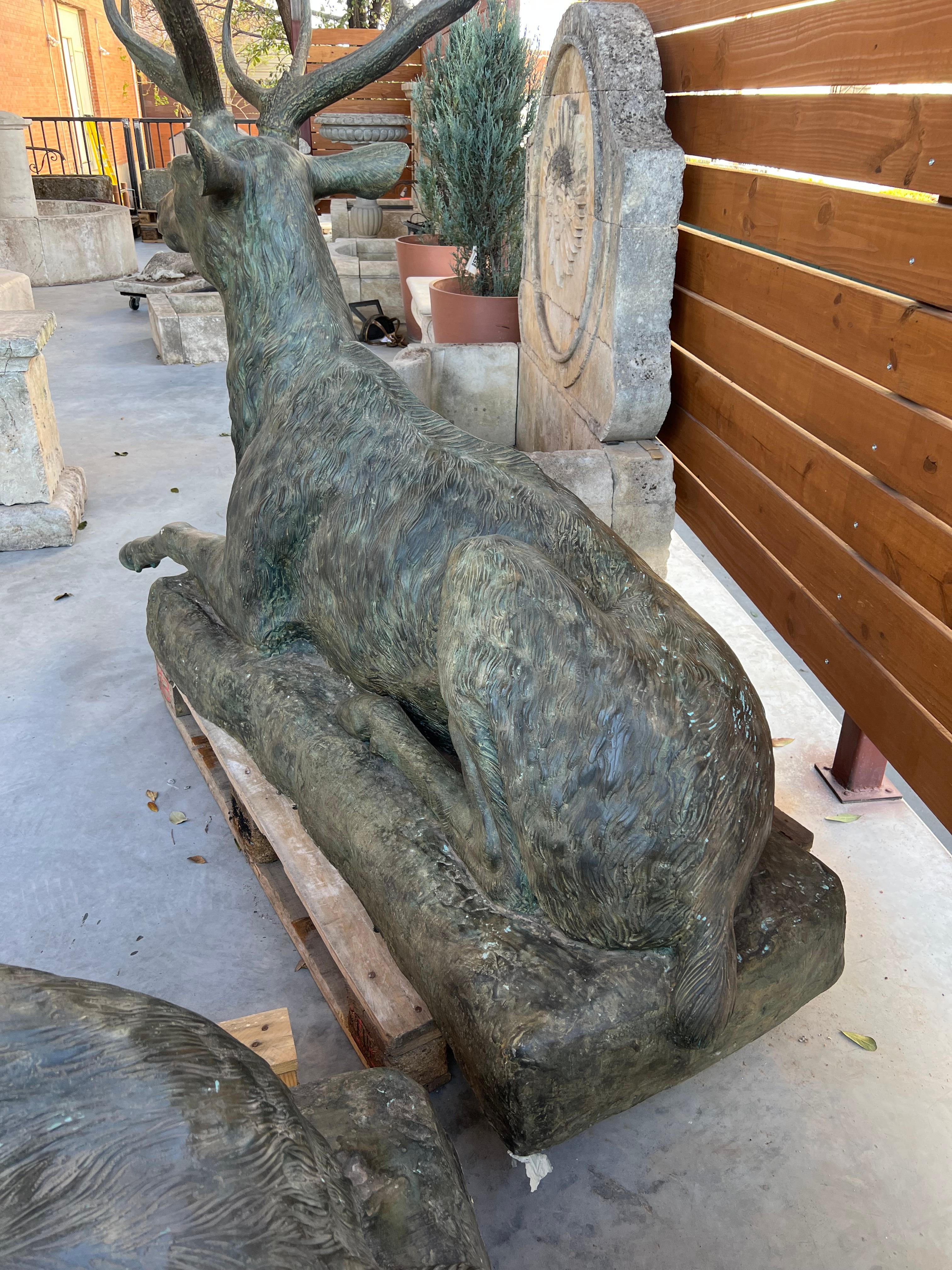 Monumental Pair of Bronze Verdigris Stag Statues 7