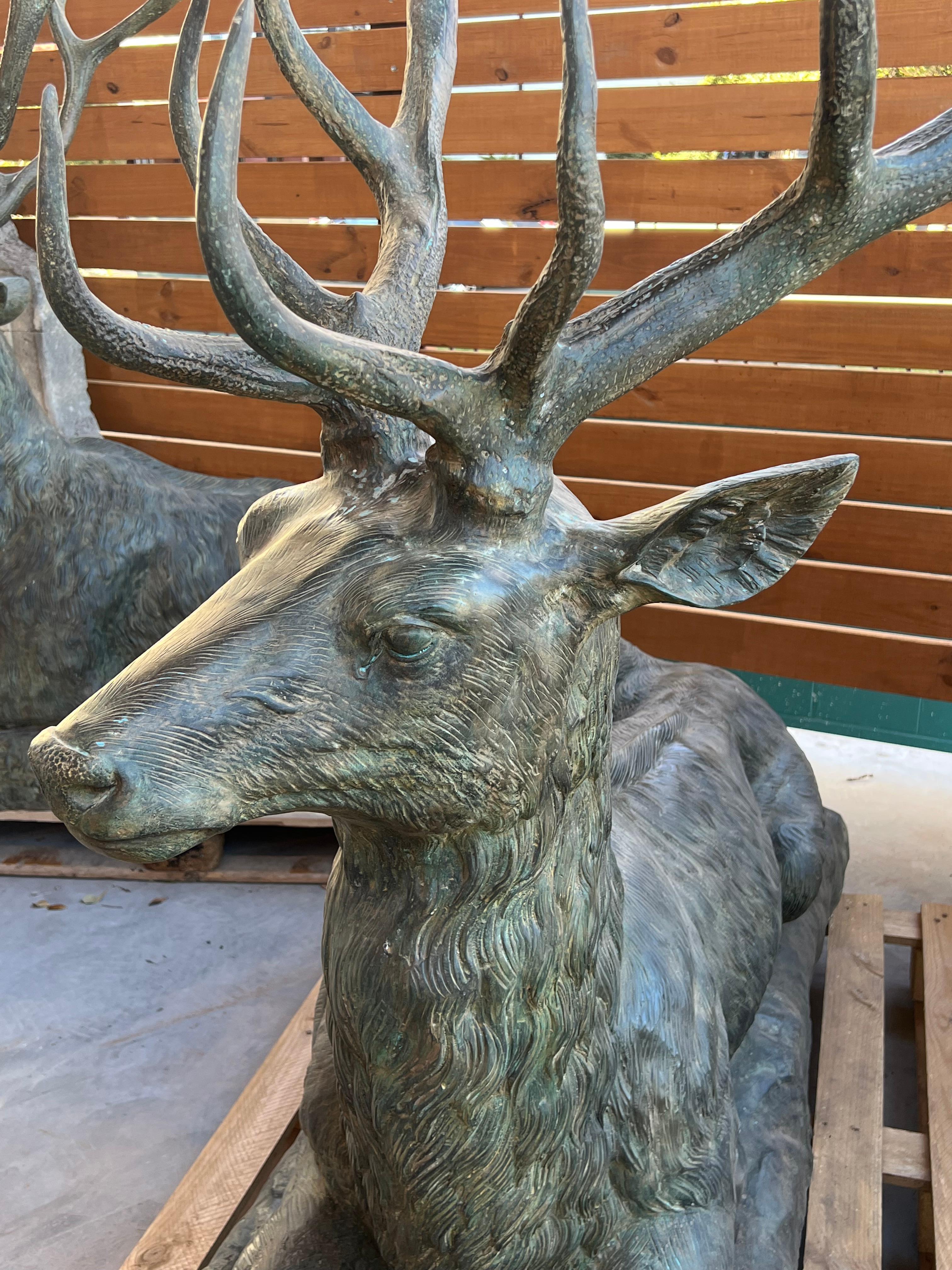 Monumental Pair of Bronze Verdigris Stag Statues 10