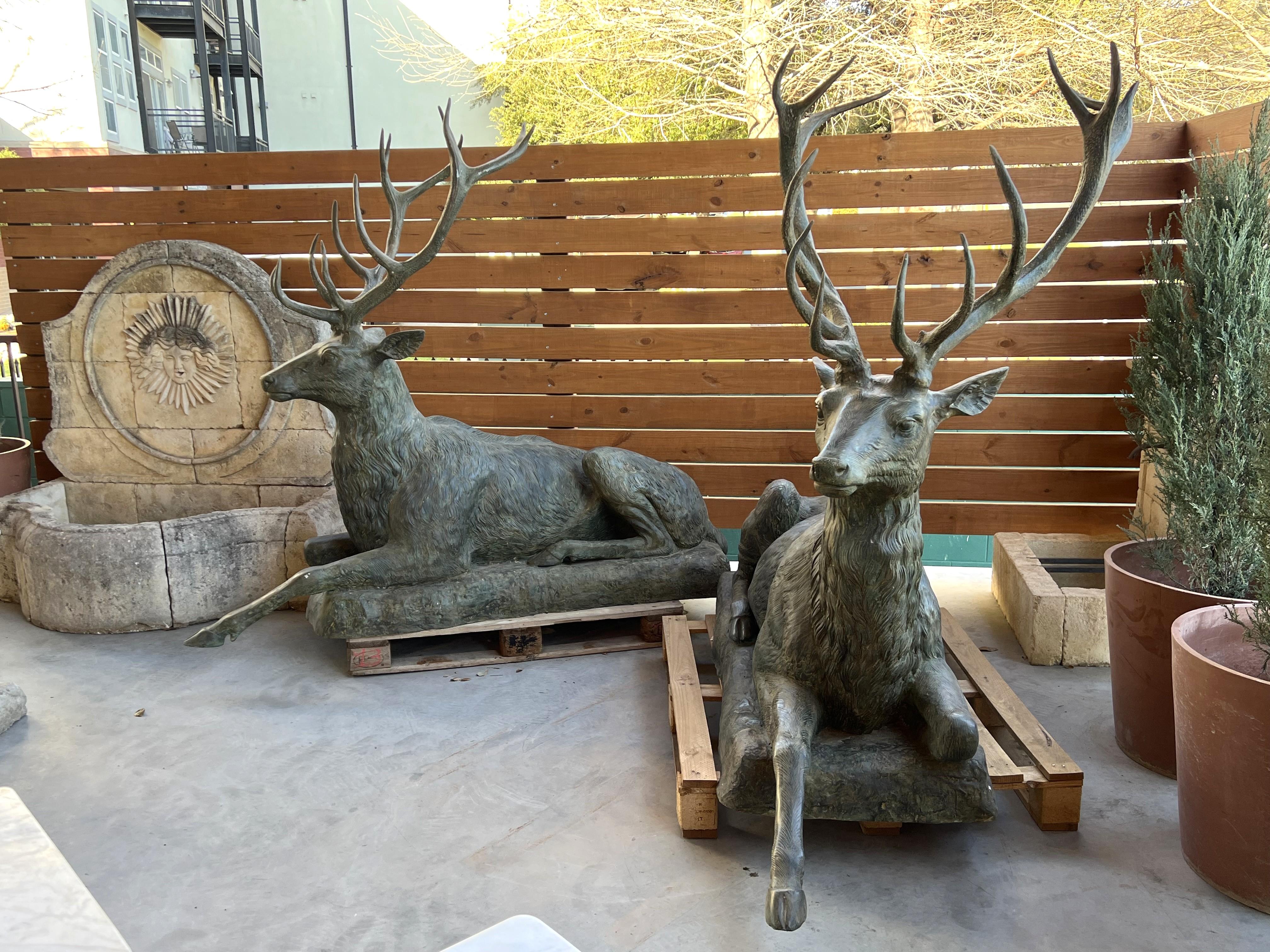 Monumental Pair of Bronze Verdigris Stag Statues 11