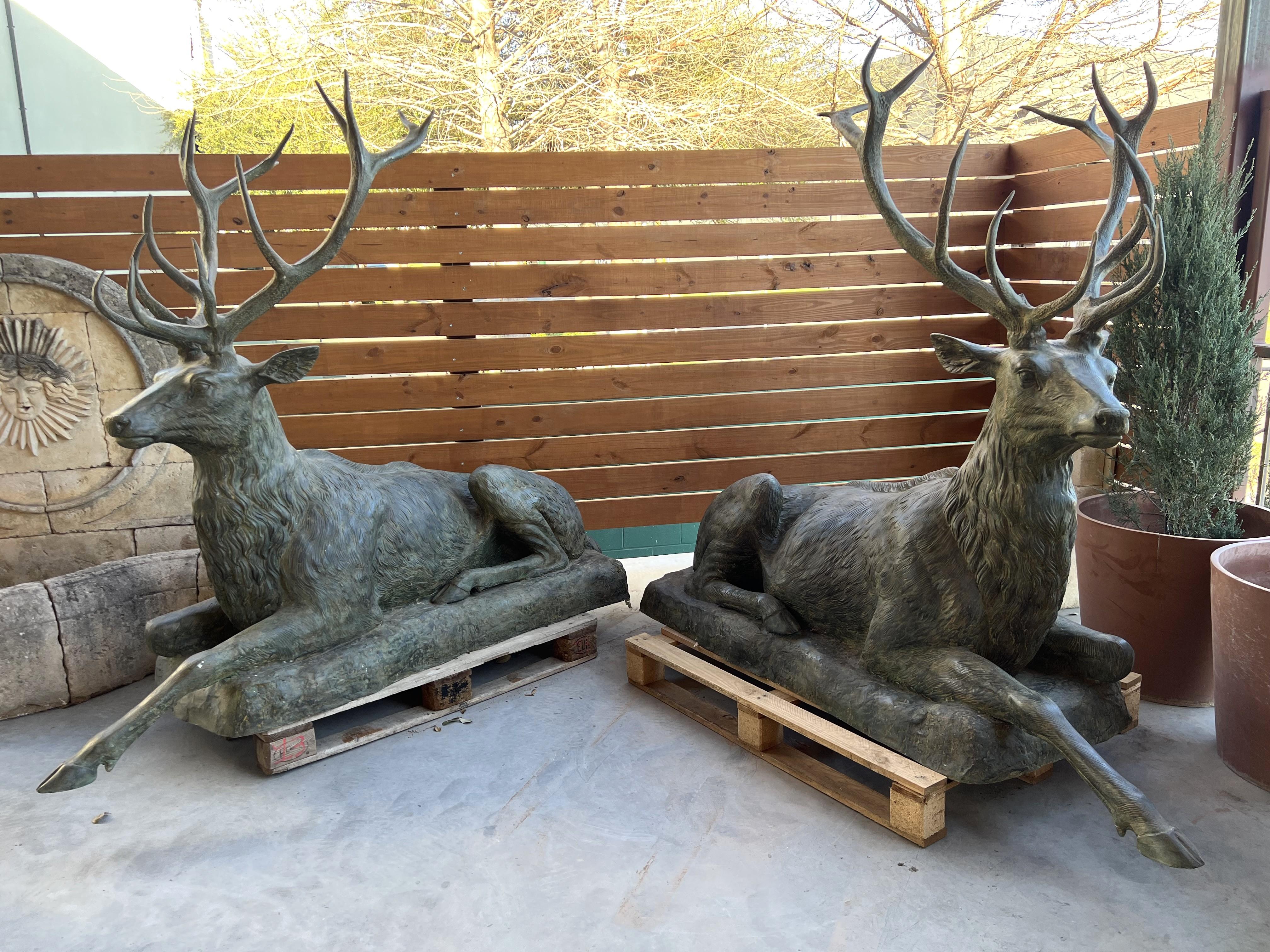 Monumental Pair of Bronze Verdigris Stag Statues 13