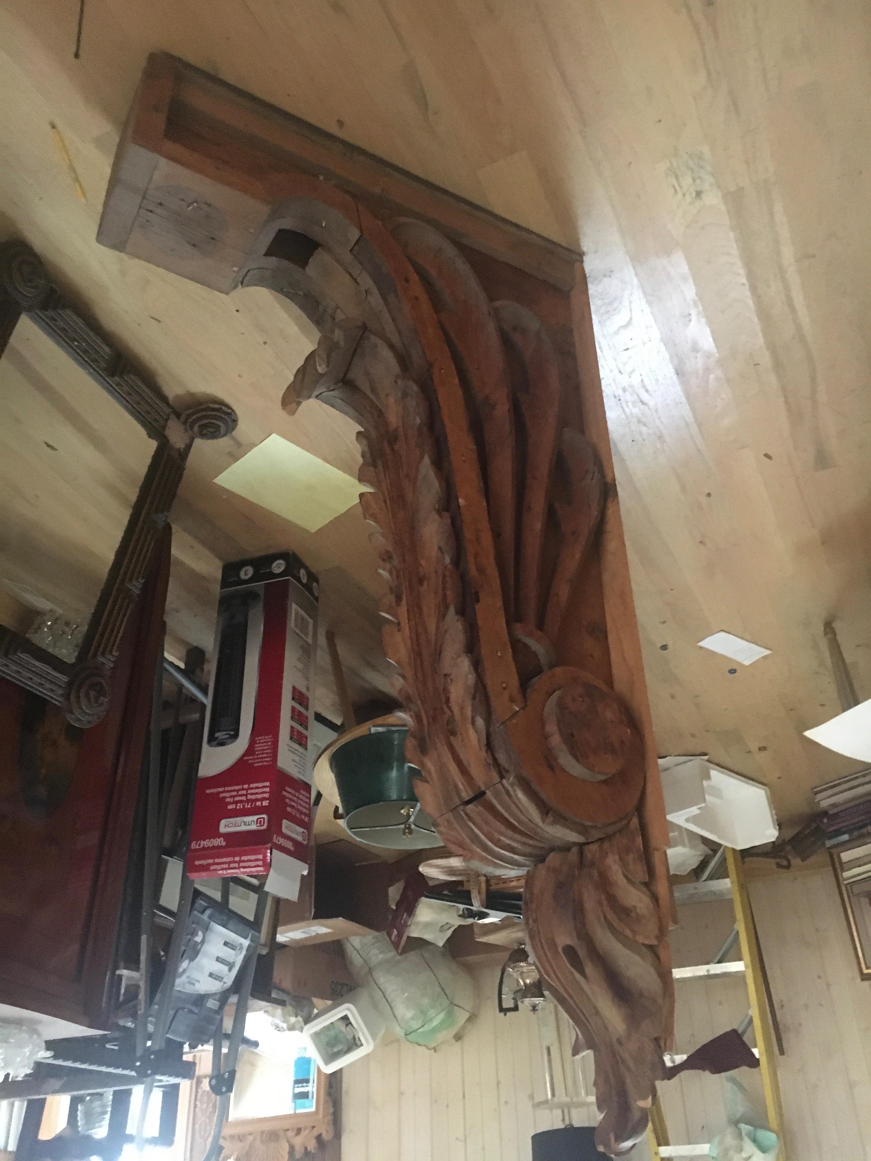 American Monumental Pair of Carved Pine Corbels For Sale