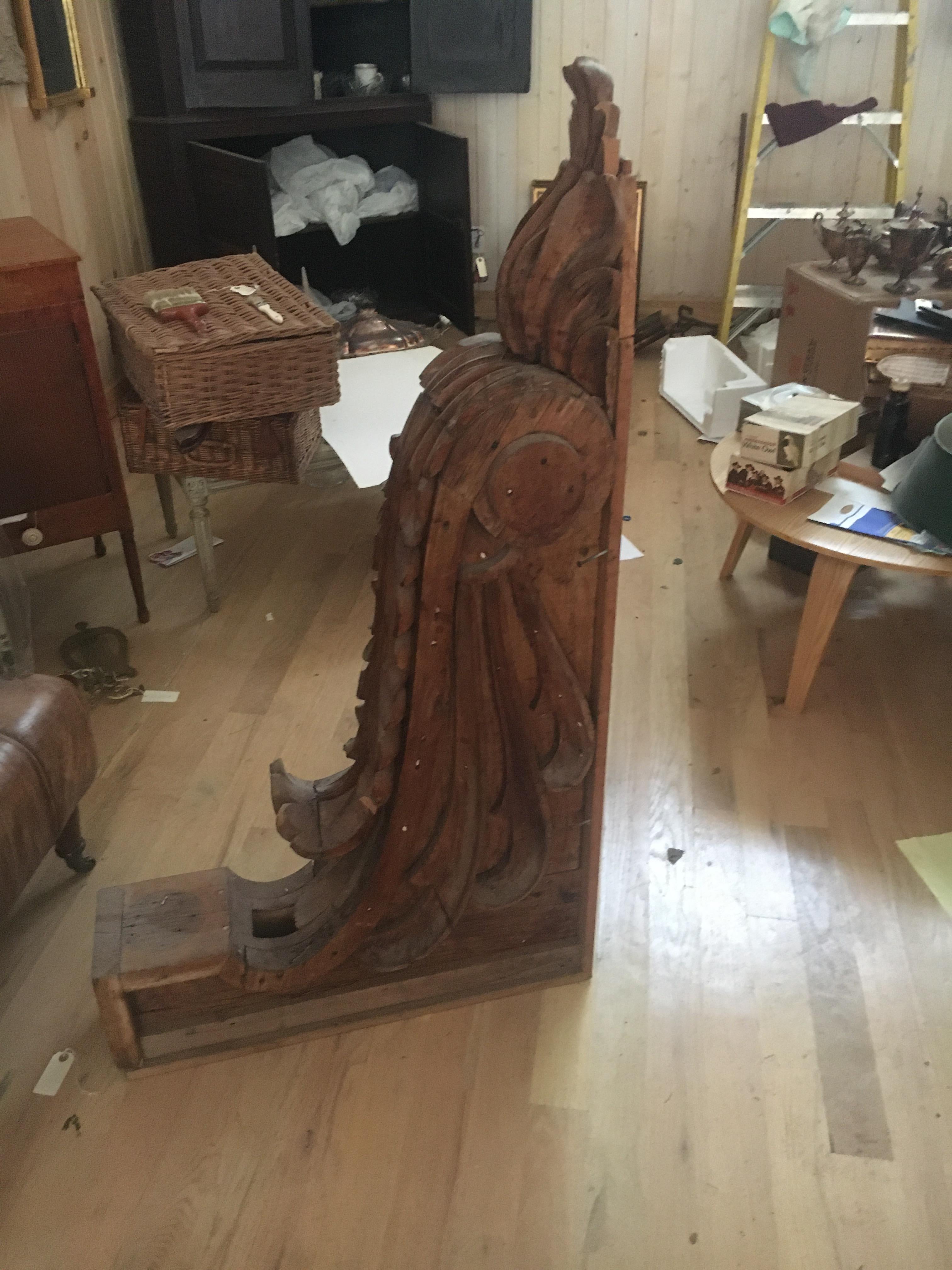 19th Century Monumental Pair of Carved Pine Corbels For Sale