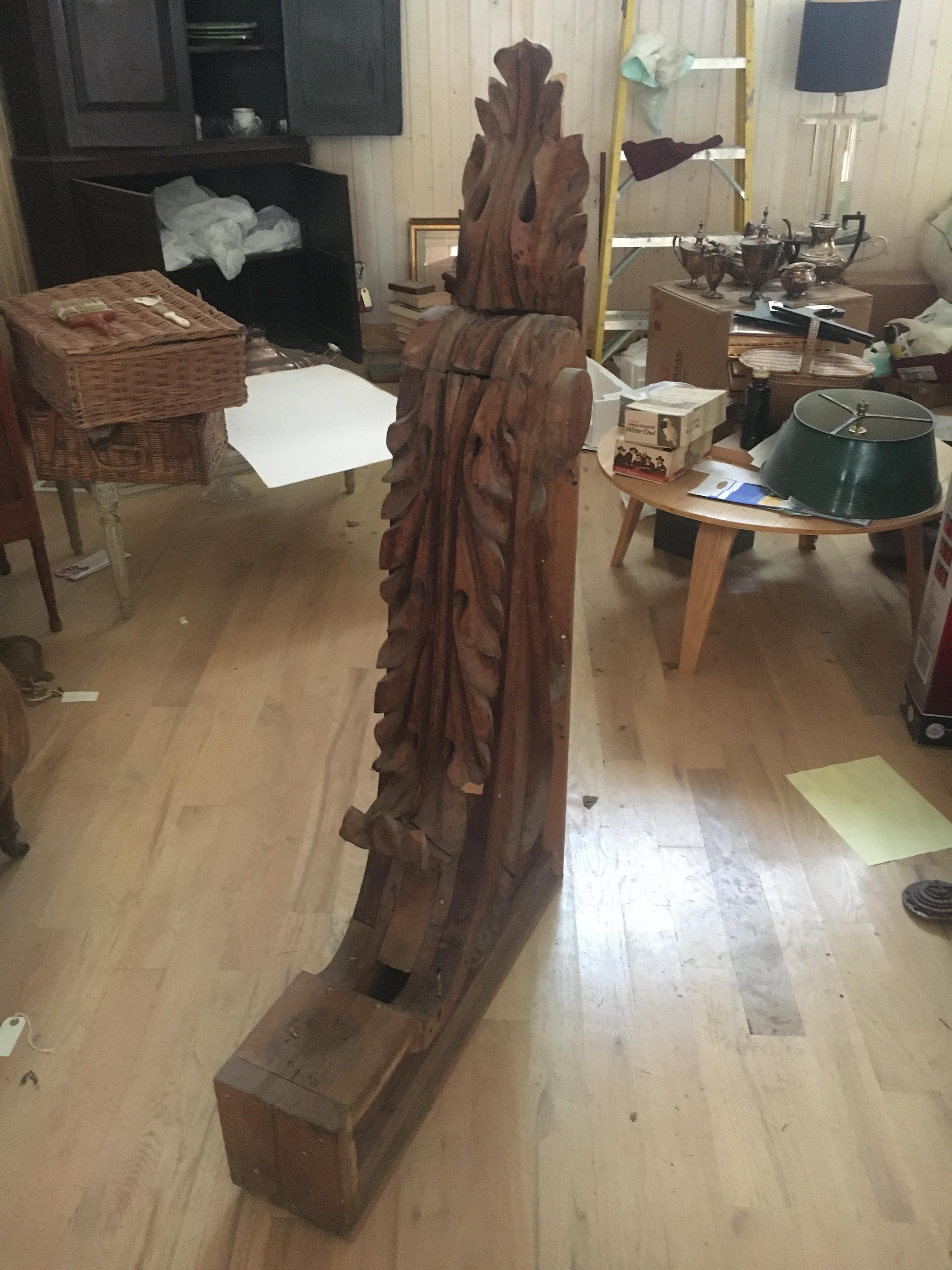 Monumental Pair of Carved Pine Corbels For Sale 1