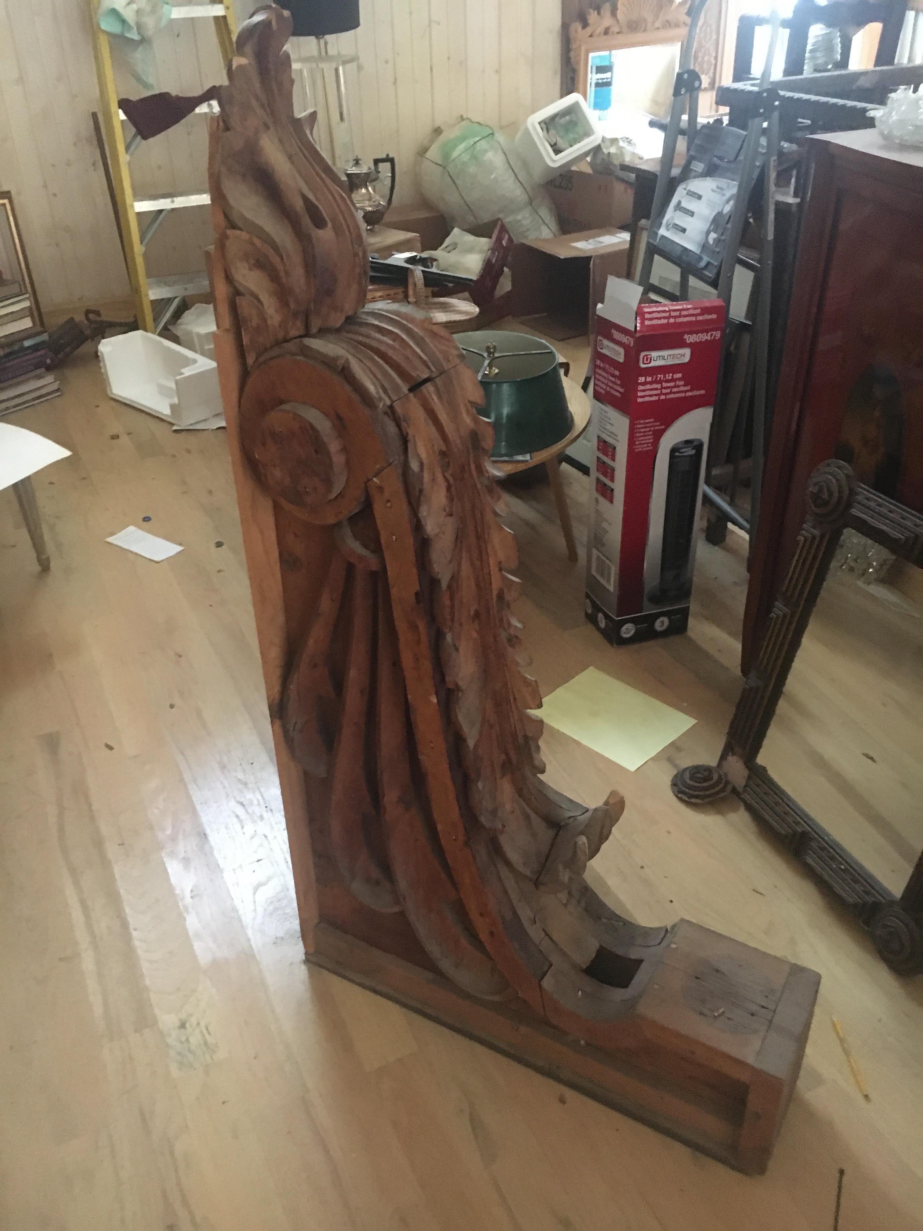 Monumental Pair of Carved Pine Corbels For Sale 3