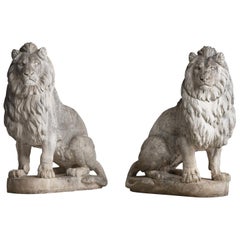 Monumental Pair of Cast Stone Lions