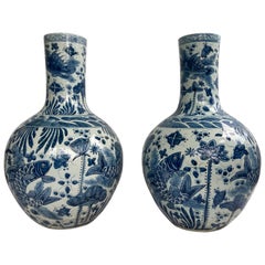 Monumental Pair of Chinese Blue and White Vases