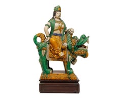 Monumental Pair of Chinese Sancai Glazed Pottery Figures of Guan Yin and Lion