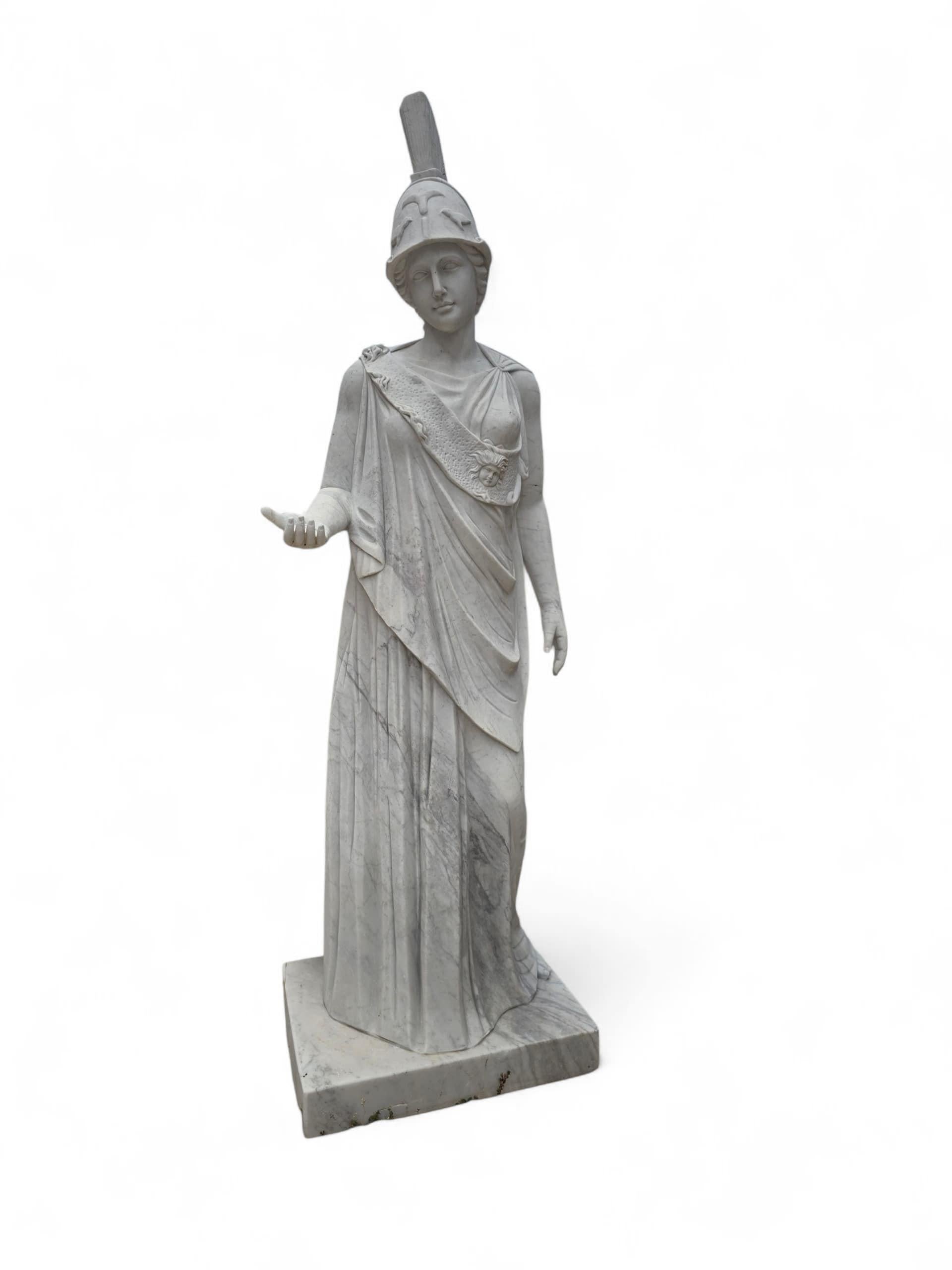 Monumental Pair of Classical Greek Marble Sculptures of Minerva, Italy, 1950s For Sale 7
