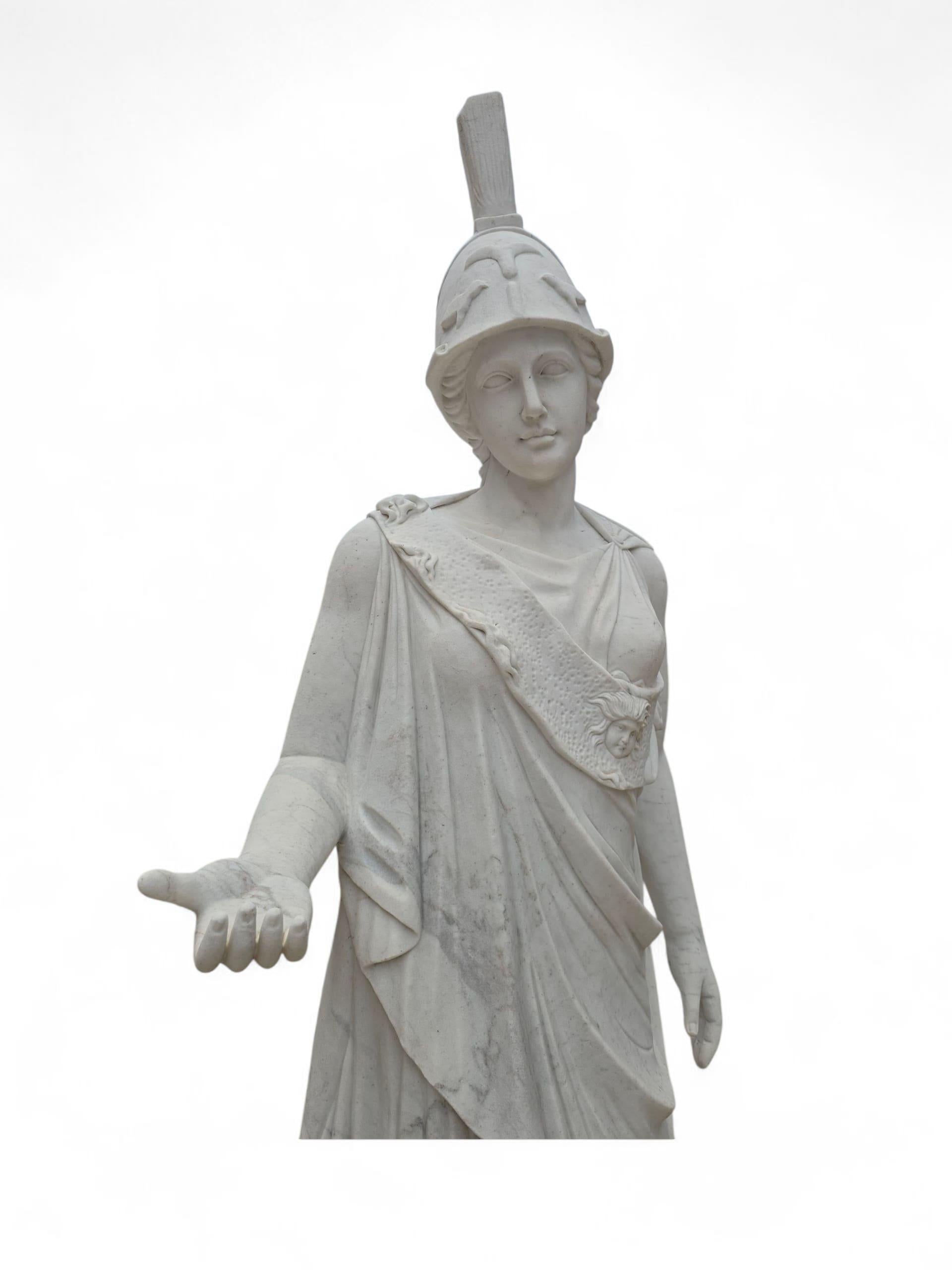 20th Century Monumental Pair of Classical Greek Marble Sculptures of Minerva, Italy, 1950s For Sale